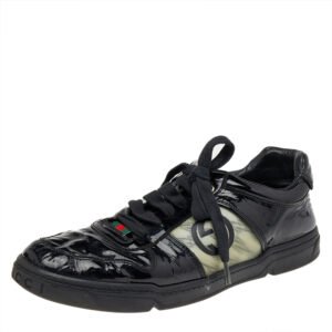 Gucci Black Patent Leather GG Low Top Sneakers Size 43.5