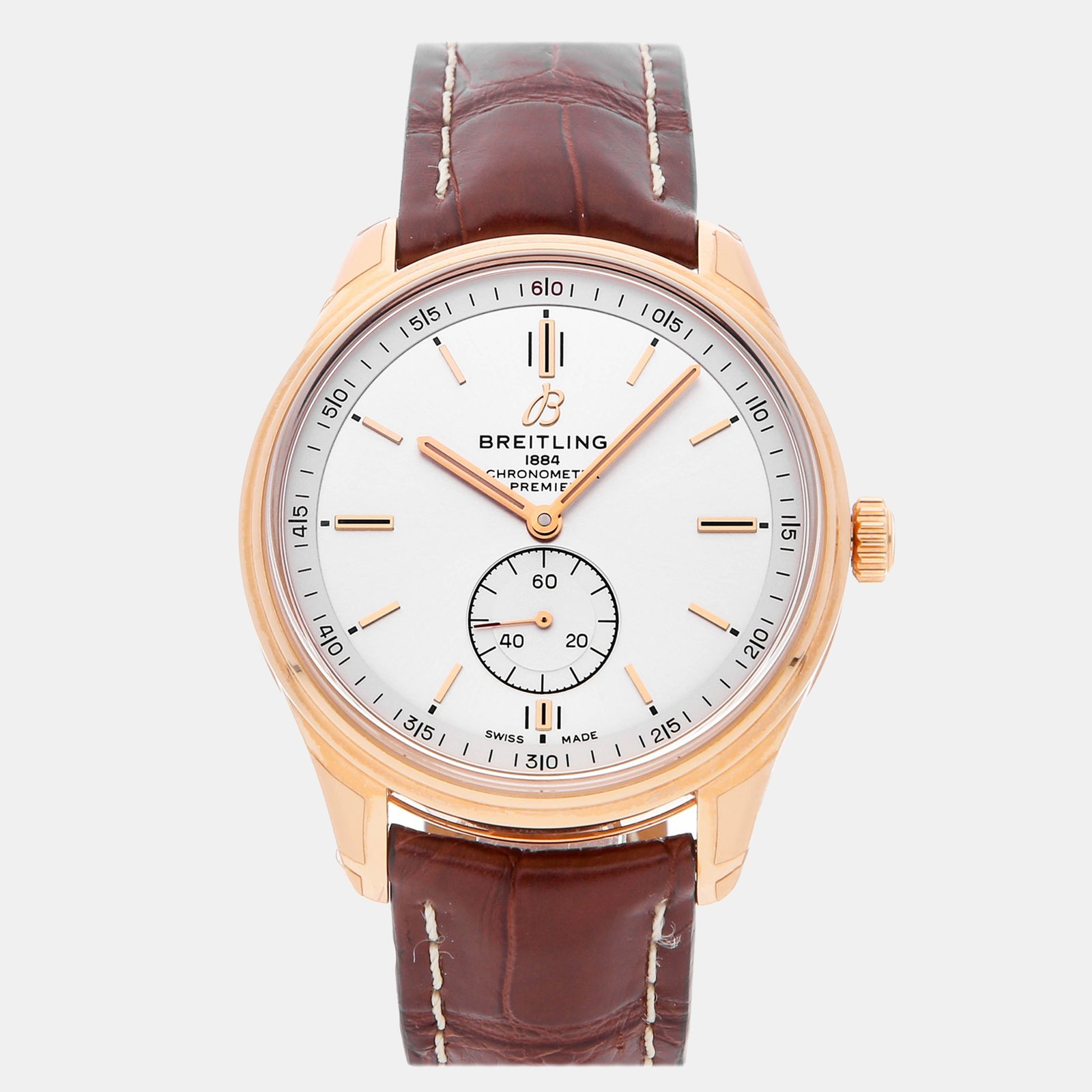 Breitling Silver 18k Rose Gold Premier R37340351G1P1 Automatic Men's Wristwatch 40 mm