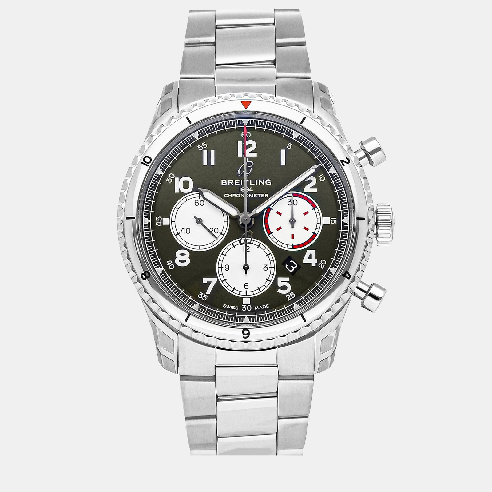 Breitling Green Stainless Steel Aviator AB01192A1L1A1 Automatic Men's Wristwatch 43 mm