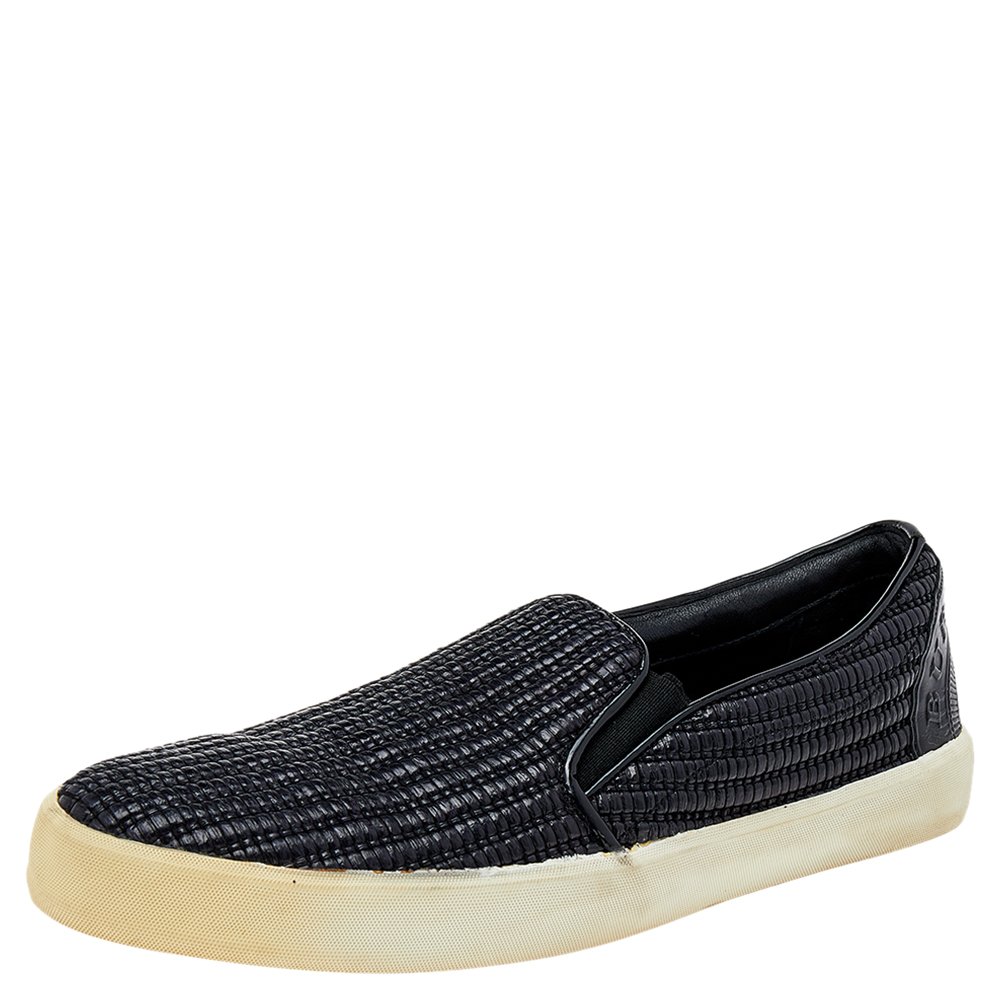 Burberry Black Woven Raffia Slip On Sneakers Size 41