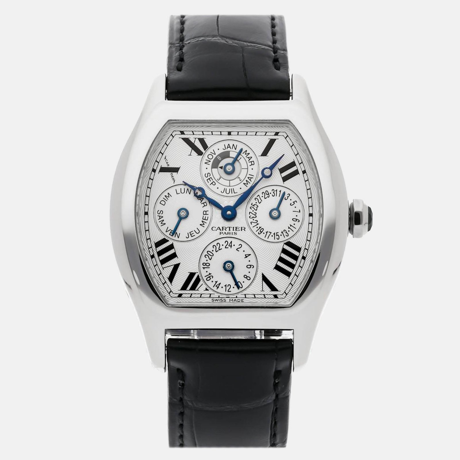 Cartier Silver Platinum Tortue W1540551 Automatic Men's Wristwatch 34 mm