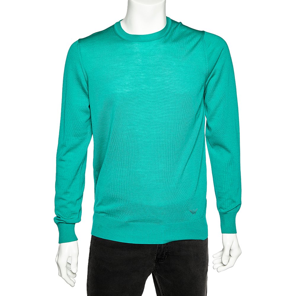 Emporio Armani Green Wool Crewneck Jumper XL