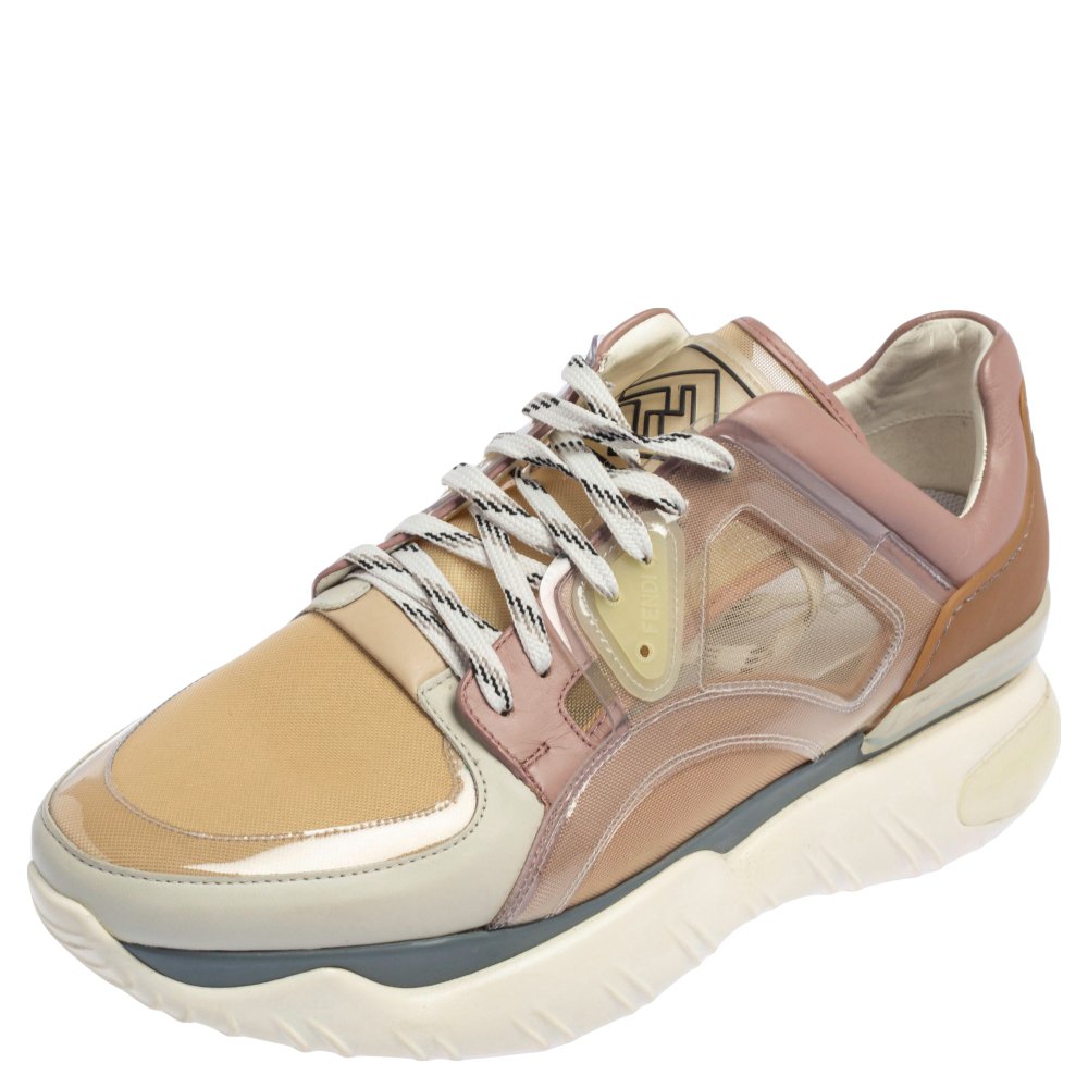 Fendi Multicolor Leather And Mesh Lace Up Sneakers Size 41