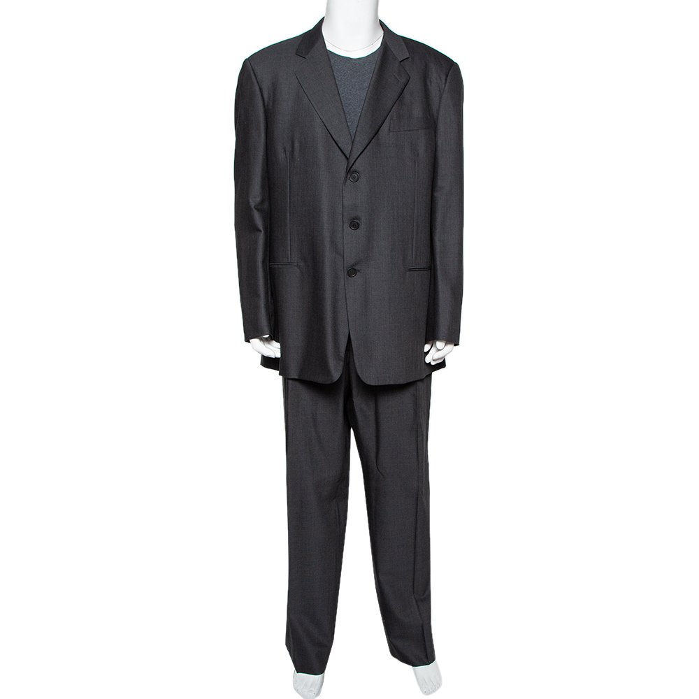 Giorgio Armani Charcoal Grey Wool Suit 5XL