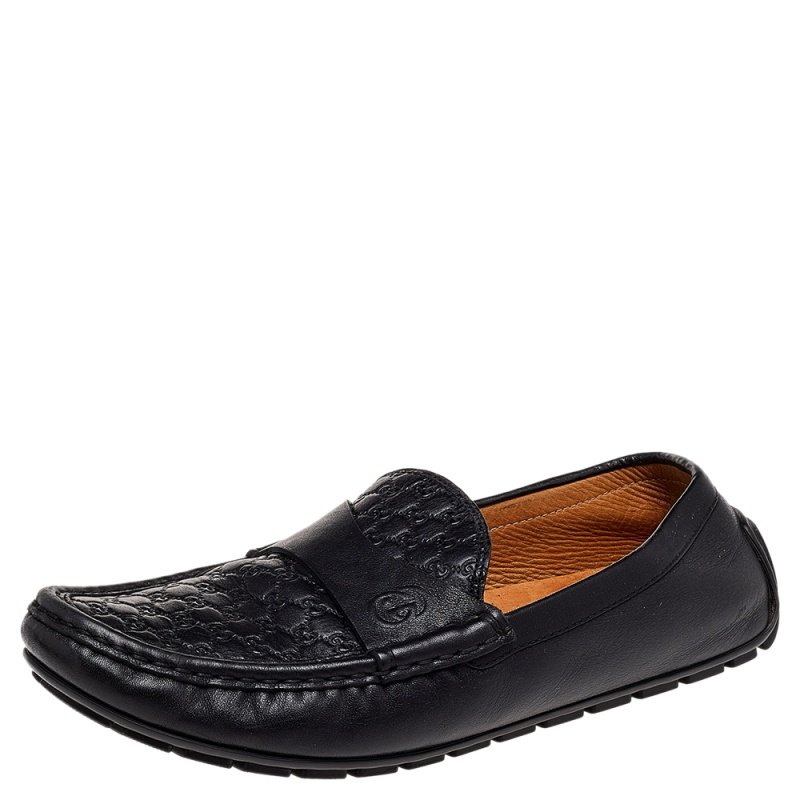 Gucci Black Microguccissima Leather Slip On Loafers Size 37.5