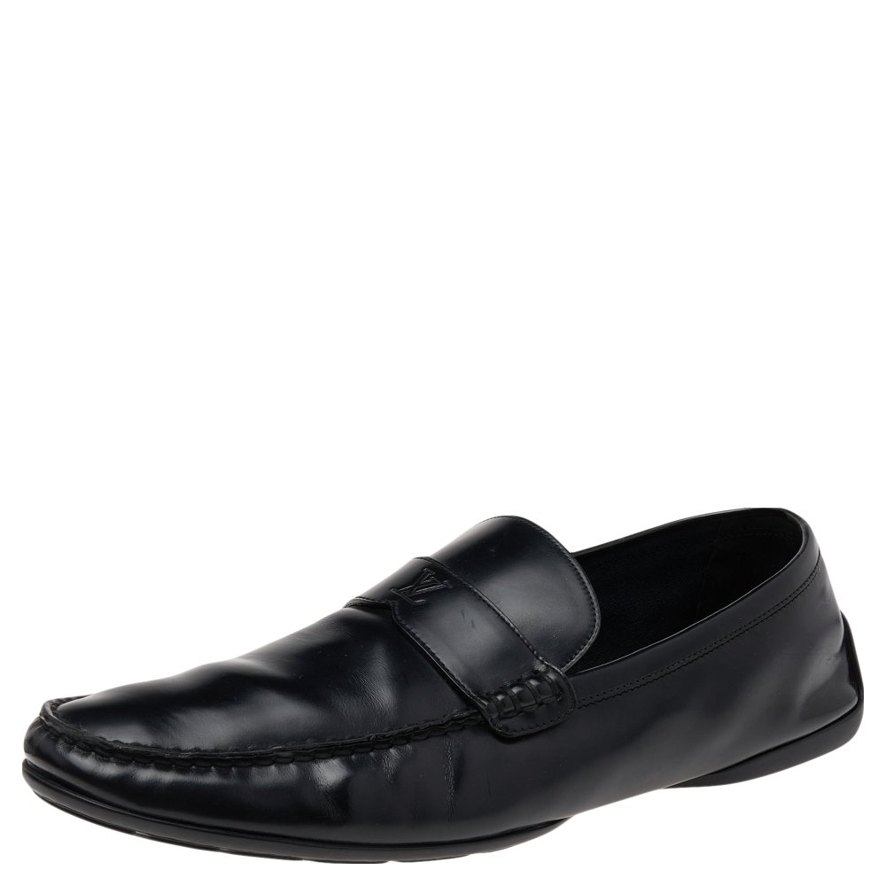 Louis Vuitton Black Leather Slip on Loafers Size 44.5