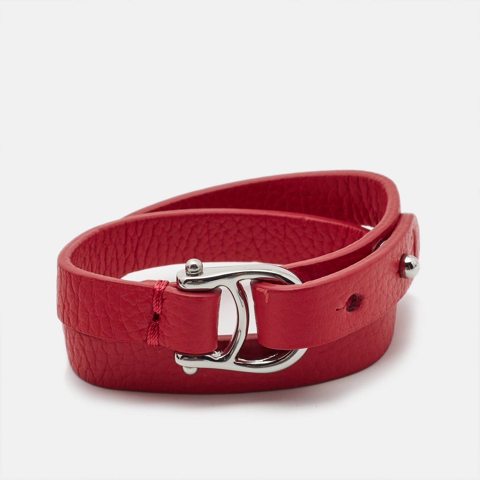 Aigner Leather Silver Tone Bracelet