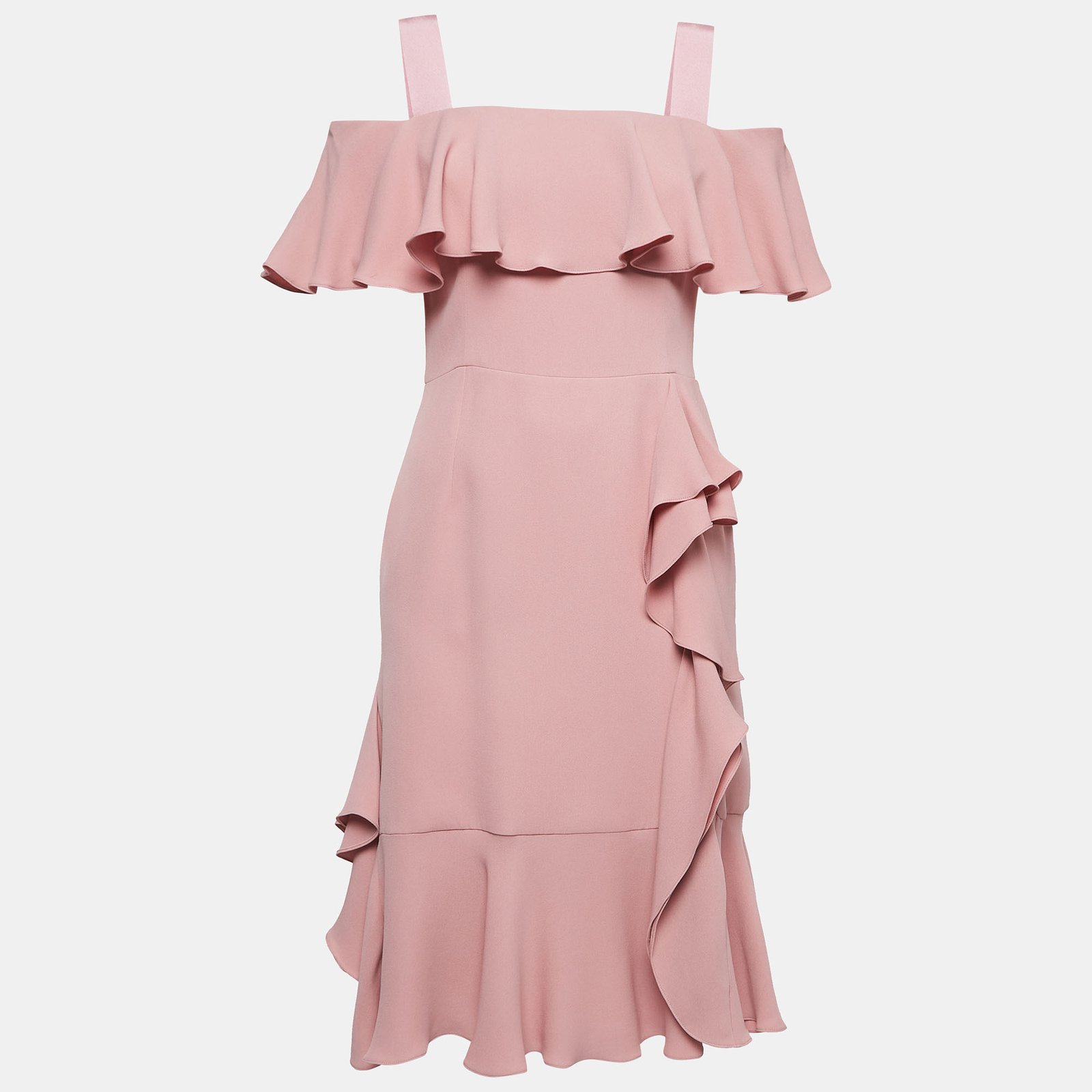 Alexander McQueen Pink Silk Ruffled Midi Dress S