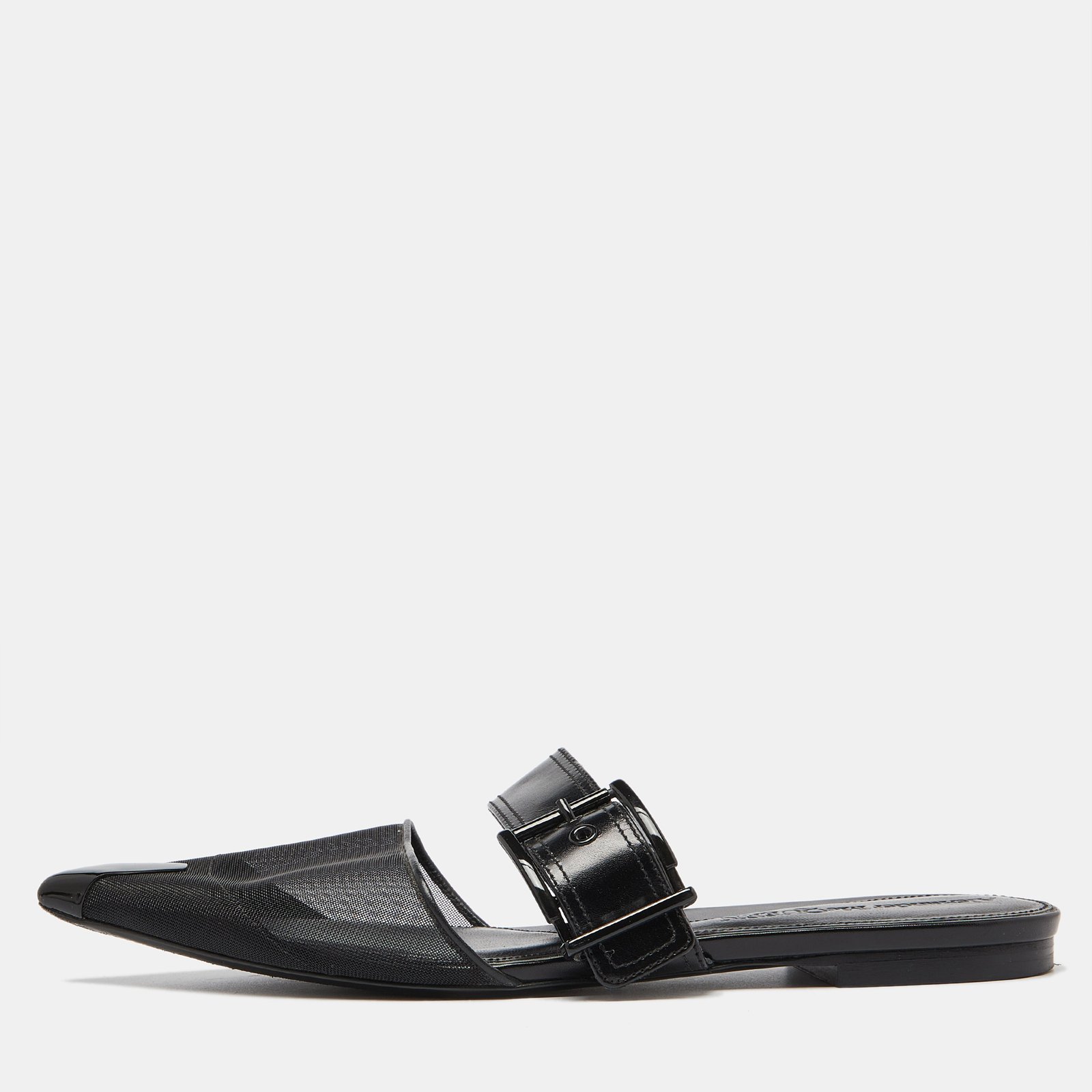 Alexander McQueen Black Mesh and Leather Punk Flat Mules Size 40