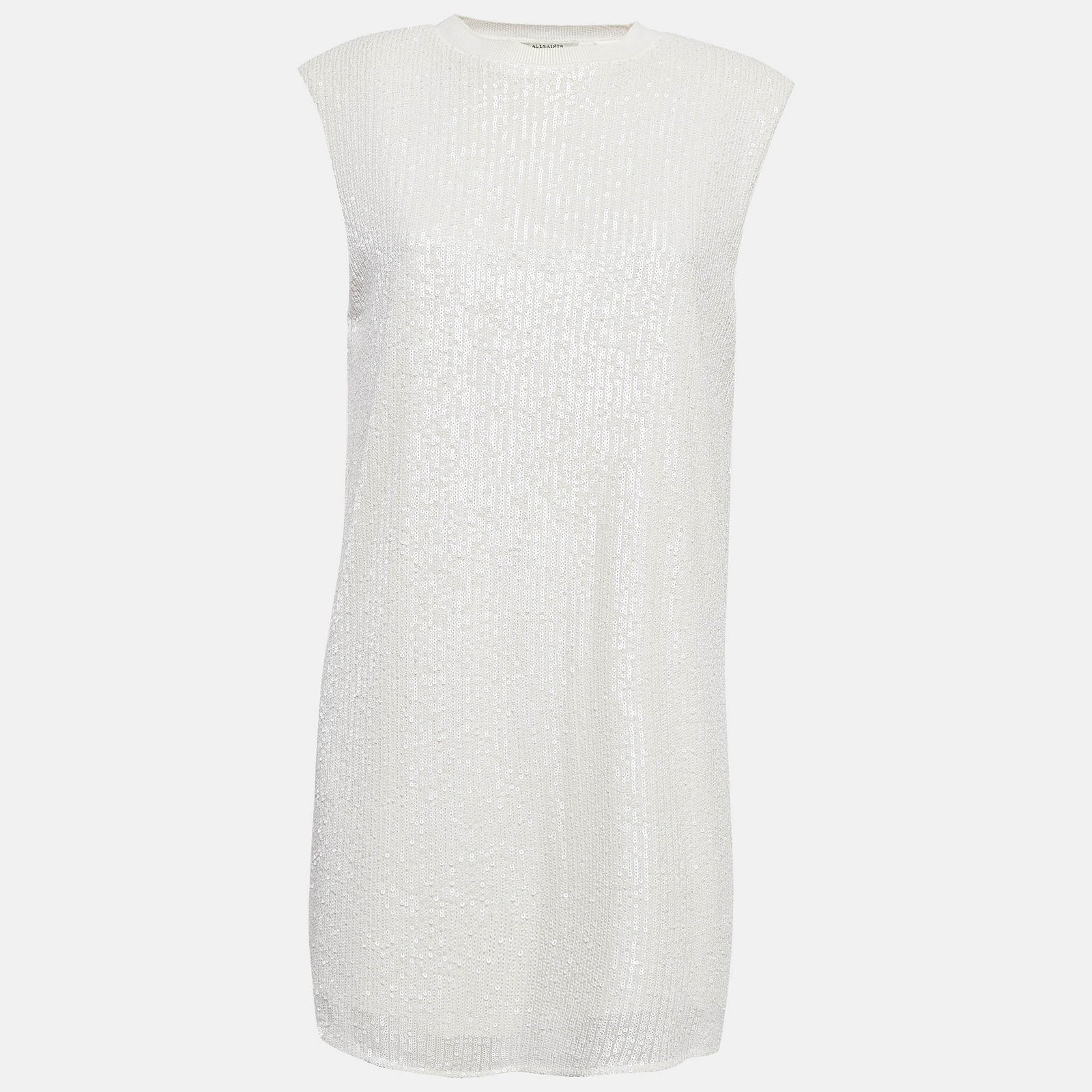 All Saints White Sequin and Knit Juela Mini Dress M