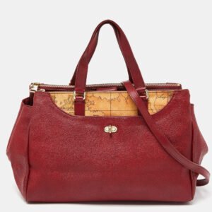 Alviero Martini 1A Classe Red/Beige Geo Print Coated Canvas and Leather Tote