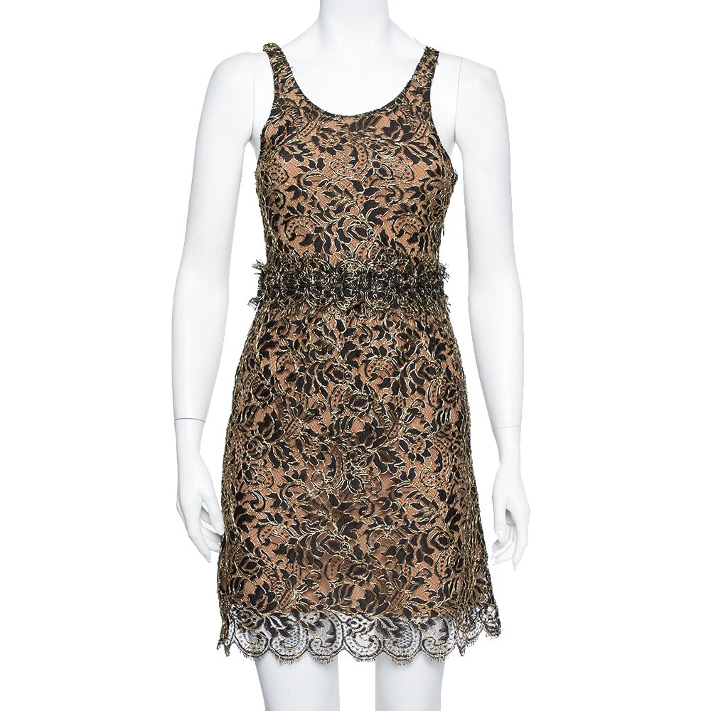 Balenciaga Black & Gold Lace Sleeveless Mini Dress S