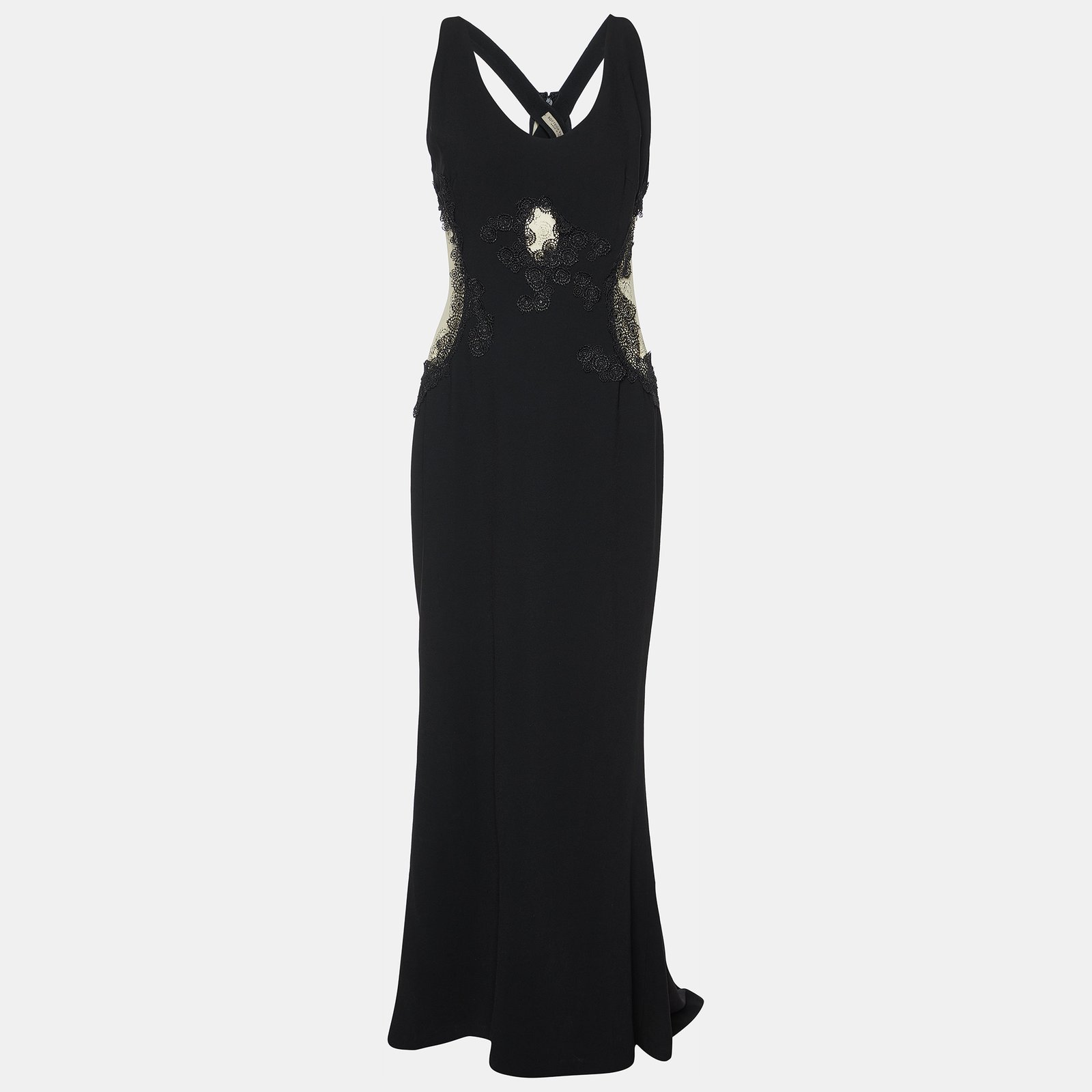 Bottega Veneta Black Lace Trim Crepe Sheer Cut-Out Gown M