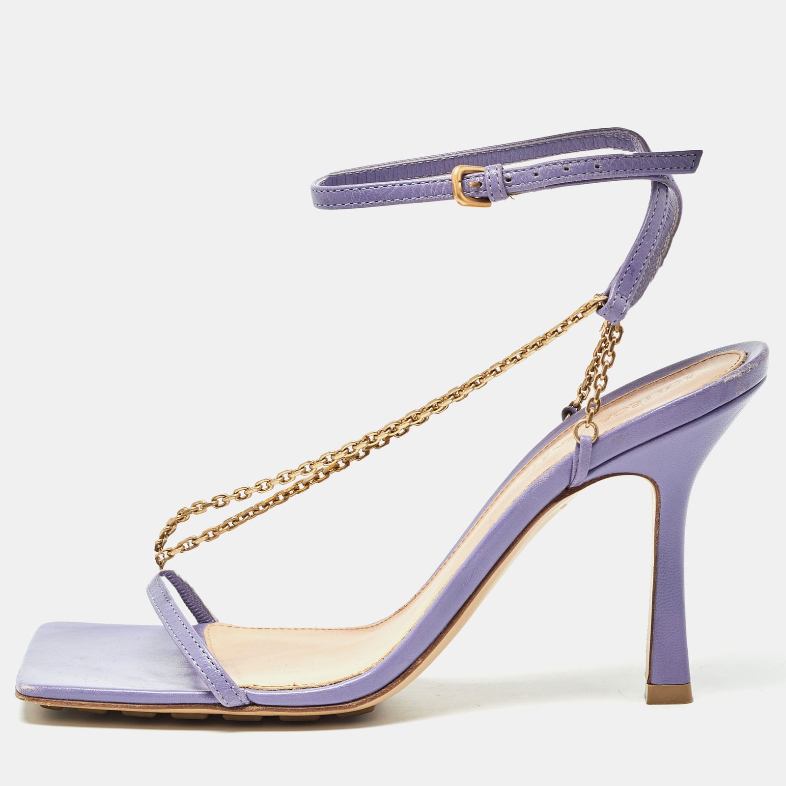 Bottega Veneta Purple Leather Chain Stretch Sandals Size 37