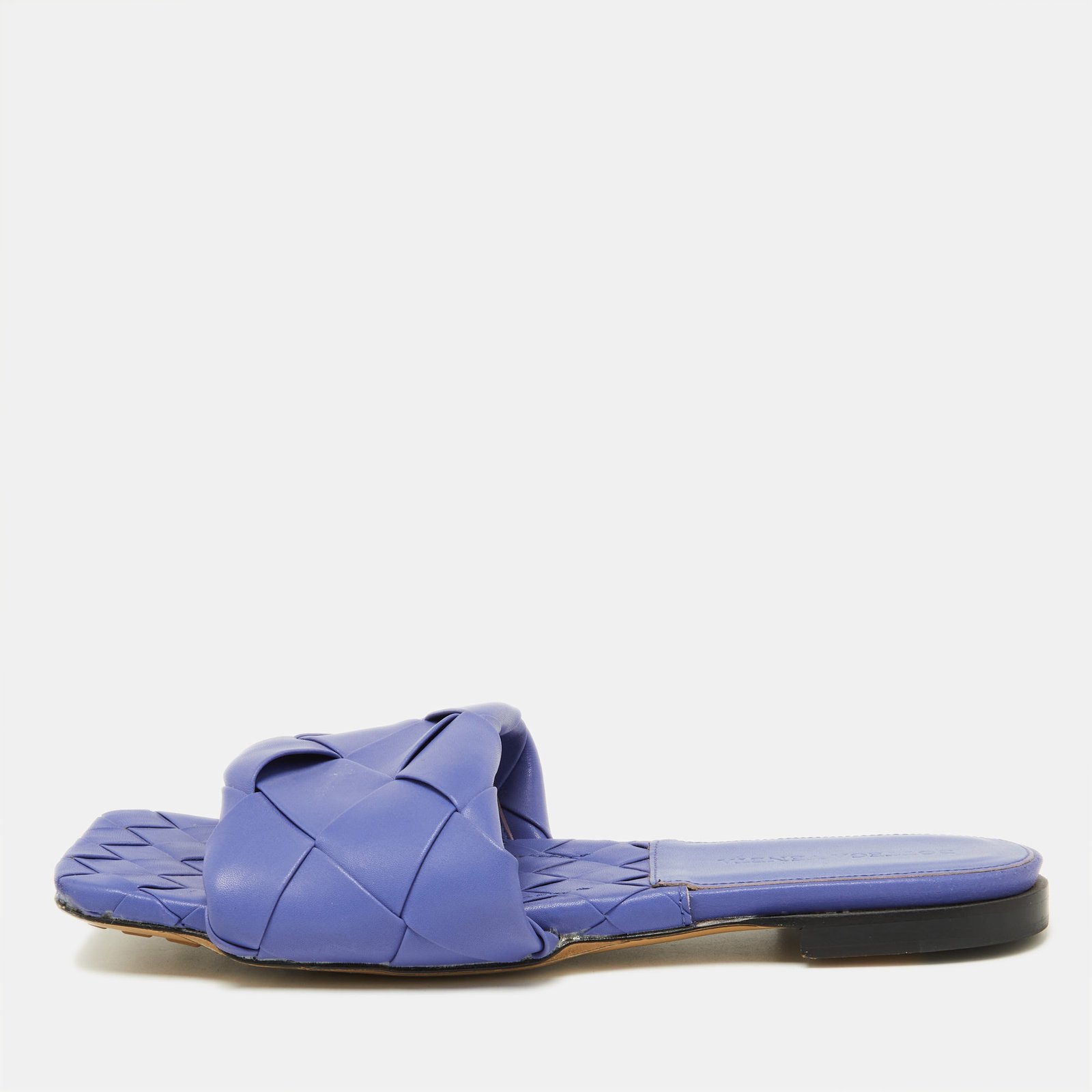 Bottega Veneta Purple Intrecciato Leather Flat Slides Size 39