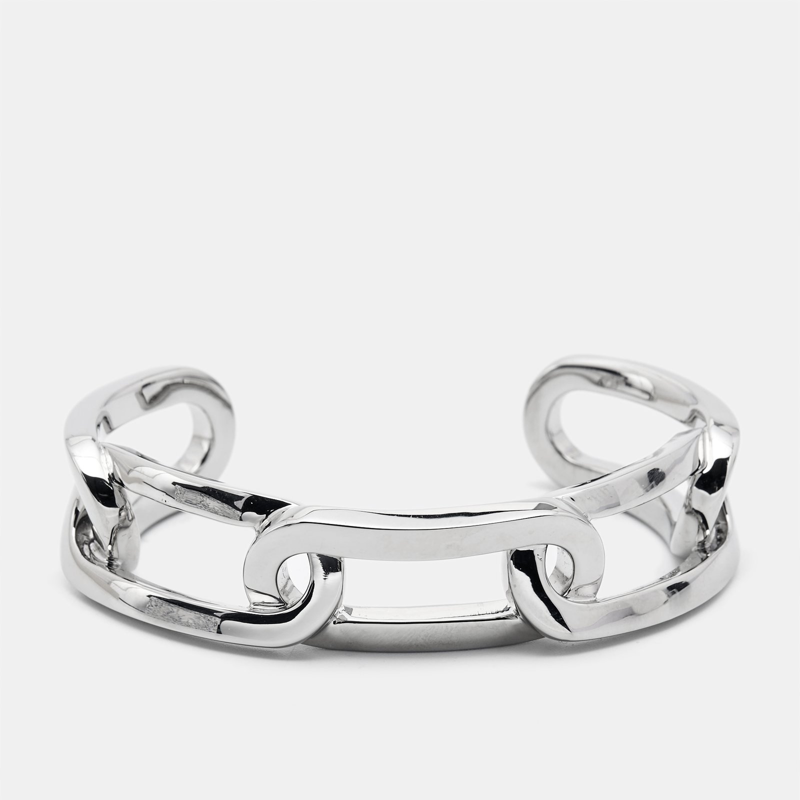 Burberry Chain Link Motif Silver Tone Open Cuff Bracelet M