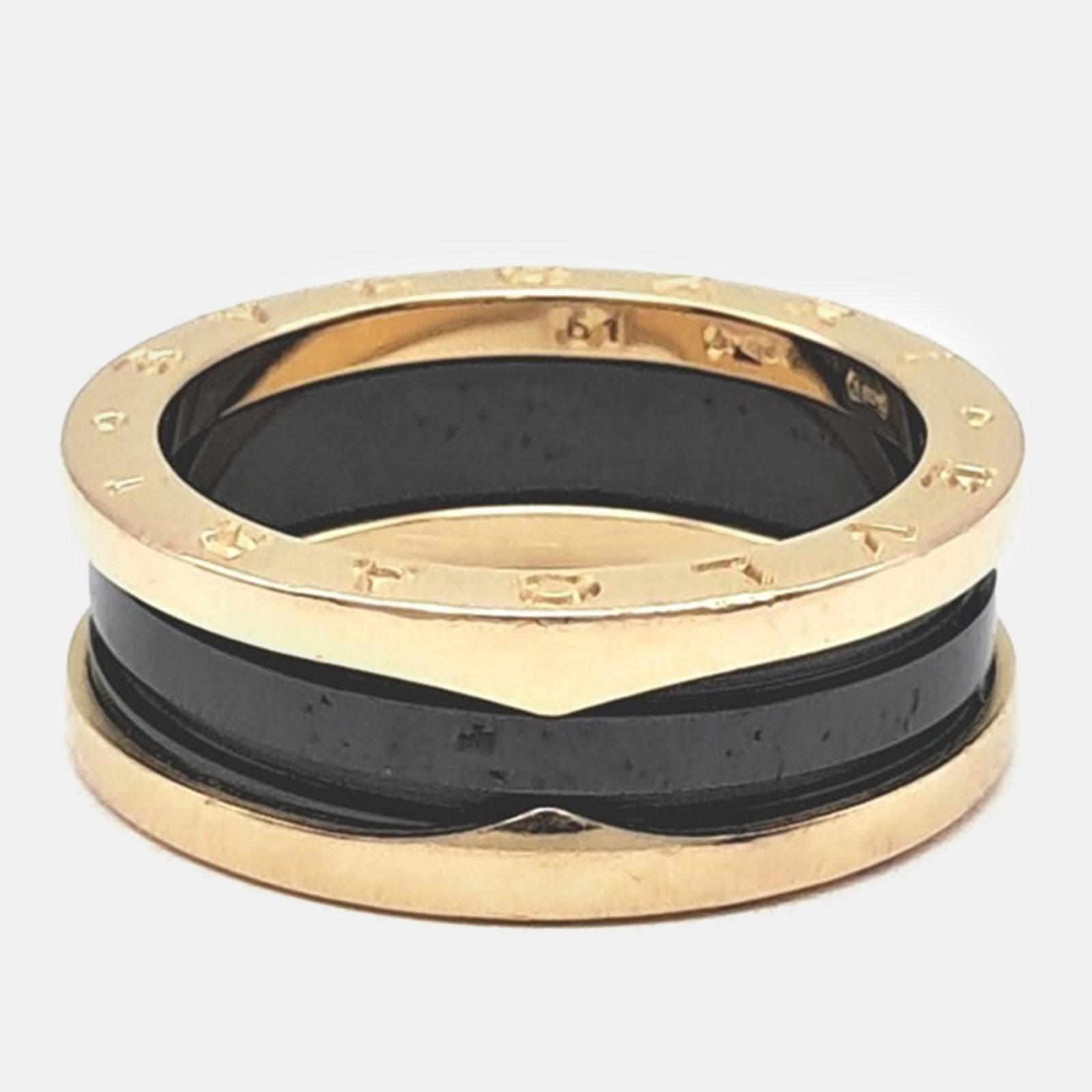 Bvlgari 18K Yellow Gold B.zero1 Ceramic Ring EU 61
