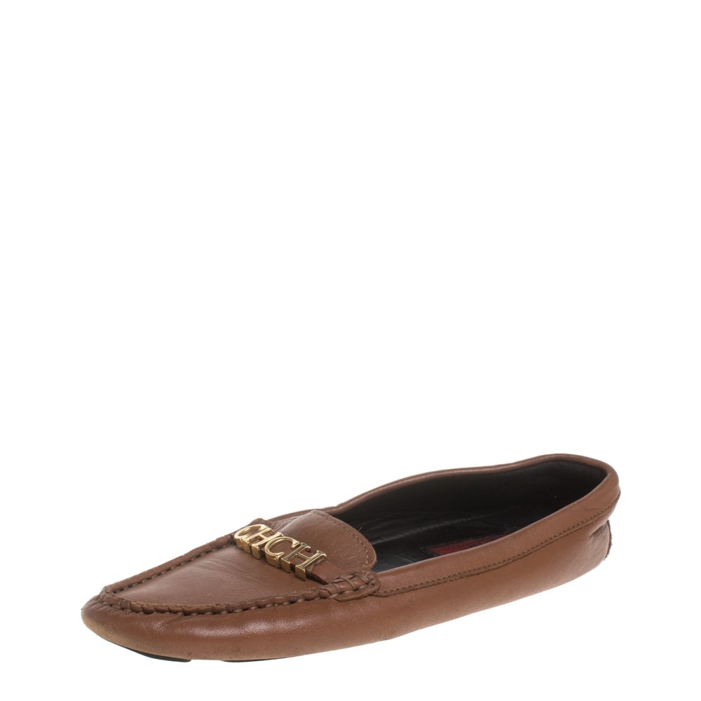 CH Carolina Herrera Brown Leather Logo Detail Flats Size 37