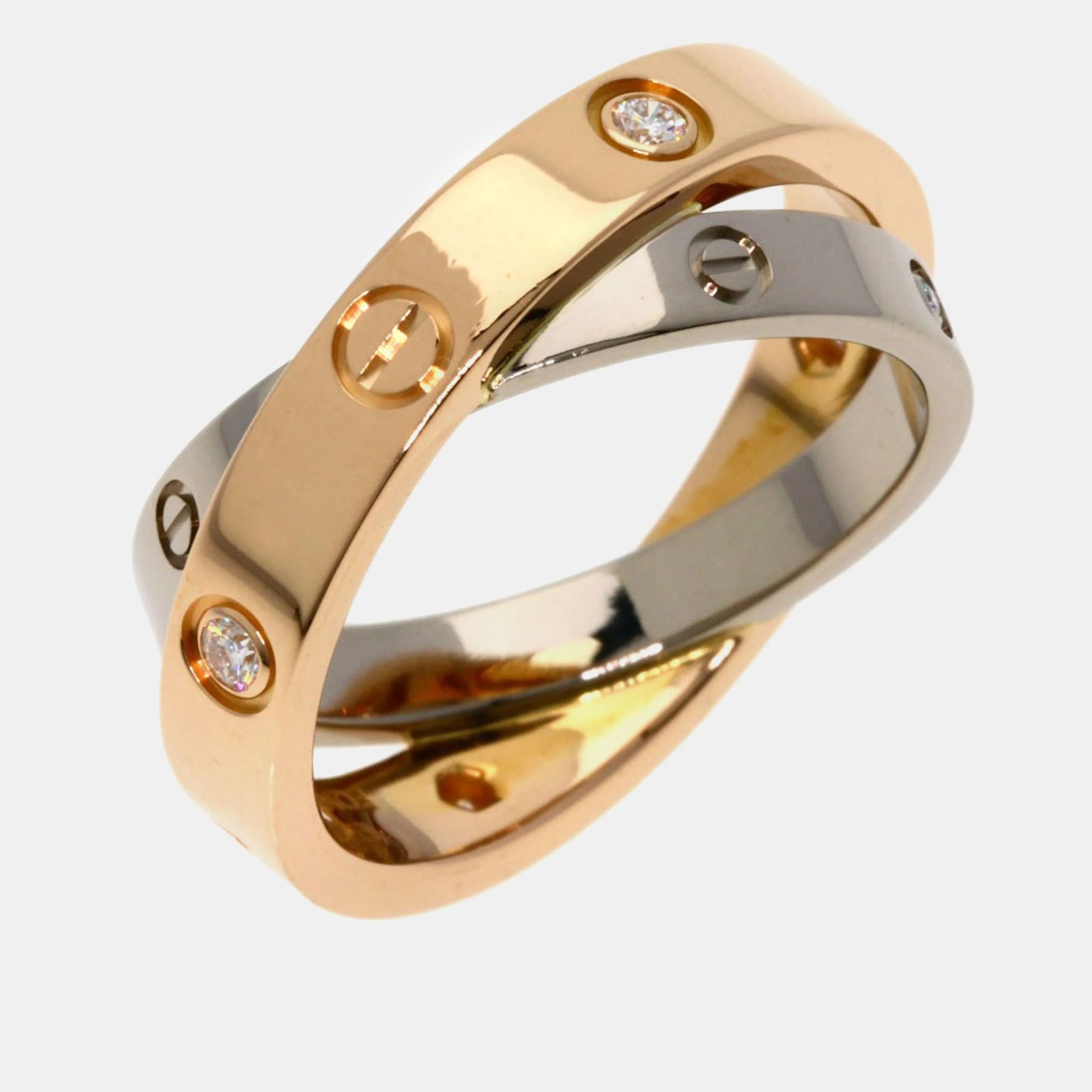 Cartier 18K White Gold, Rose Gold and Diamond Love Band Ring EU 49