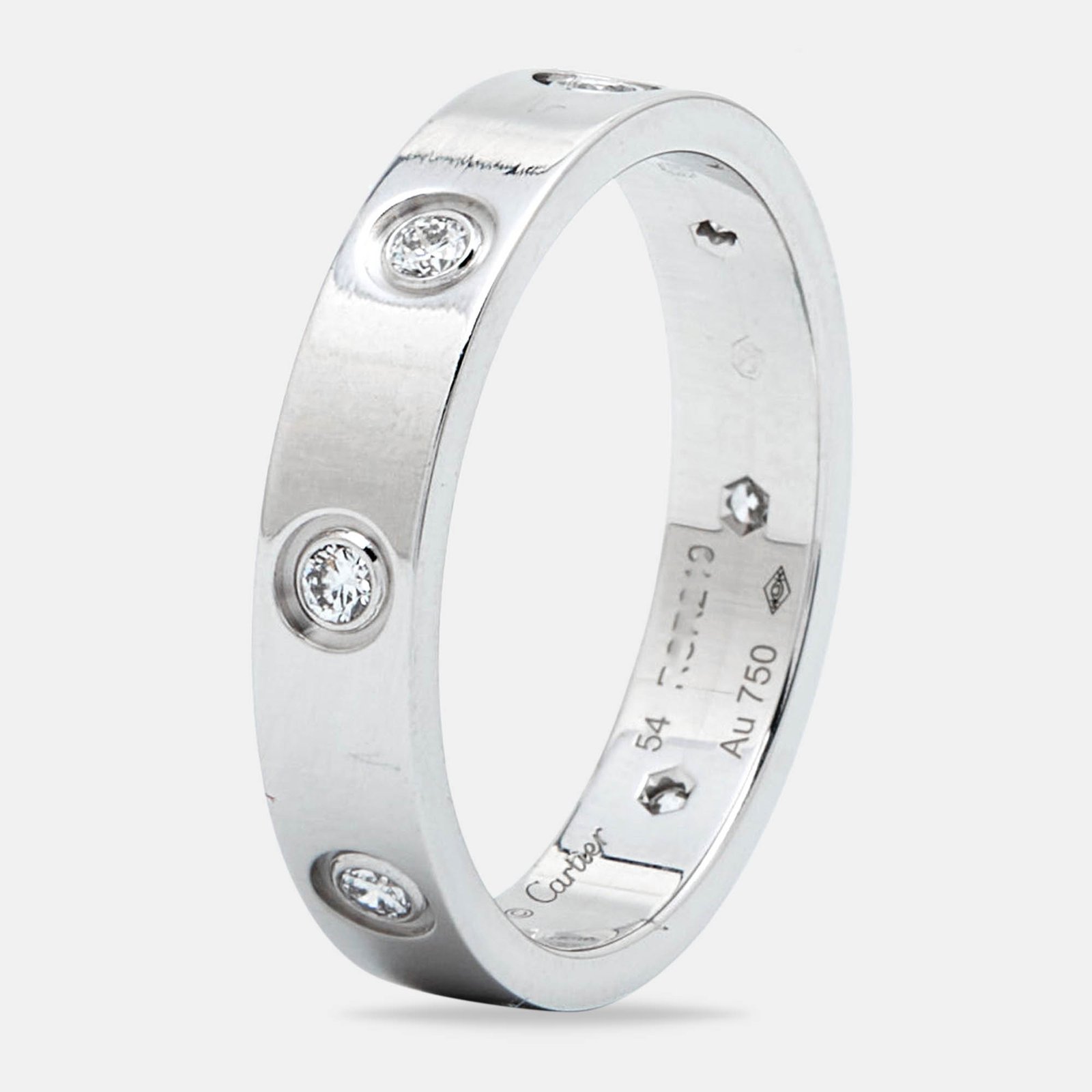 Cartier Love 8 Diamond 18k White Gold Ring Size 54