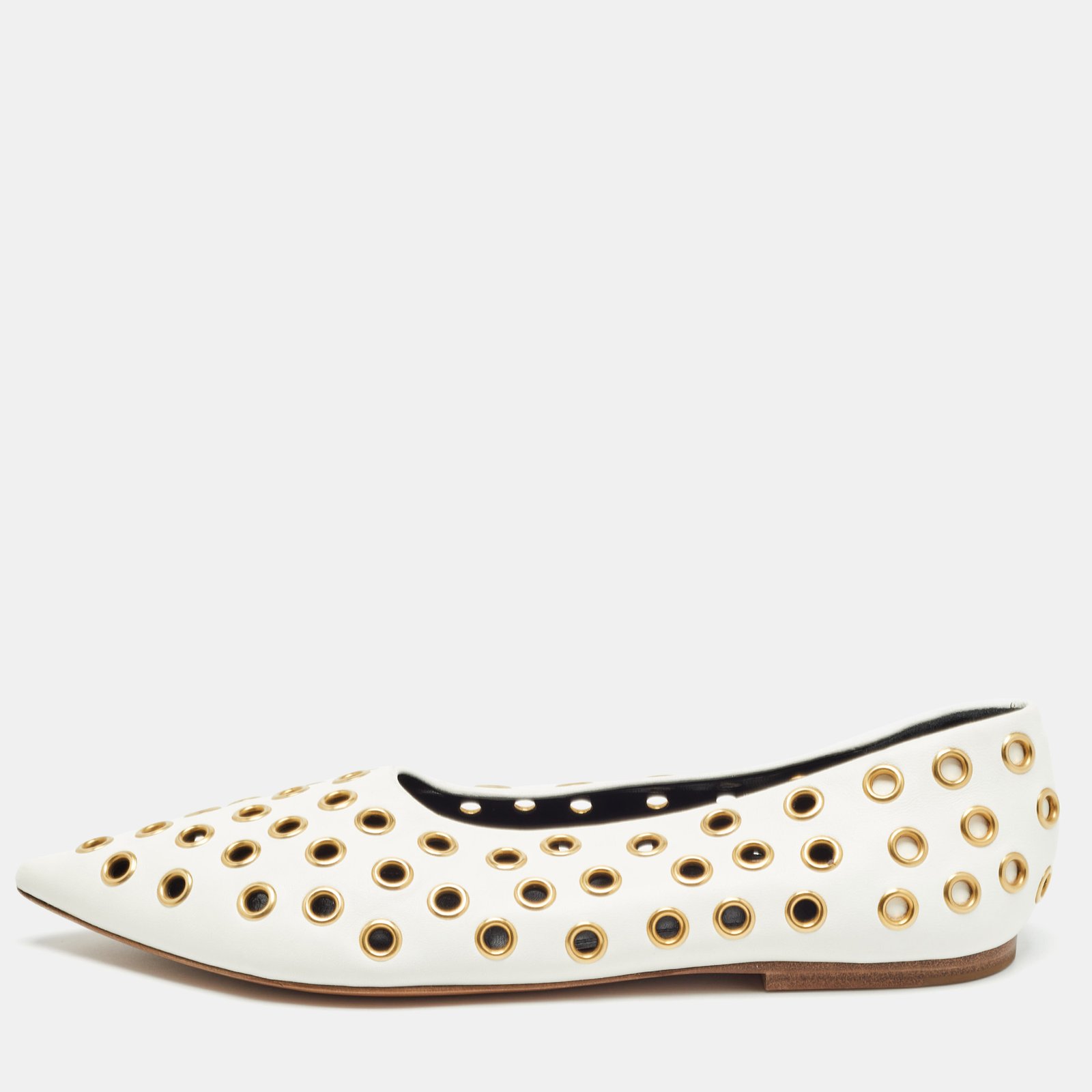 Celine Off-White Leather Eyelet Detail Ballet Flats Size 39.5