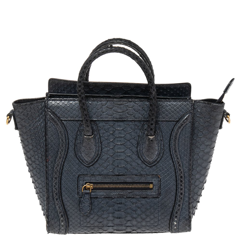 Céline Navy Blue Python Nano Luggage Tote