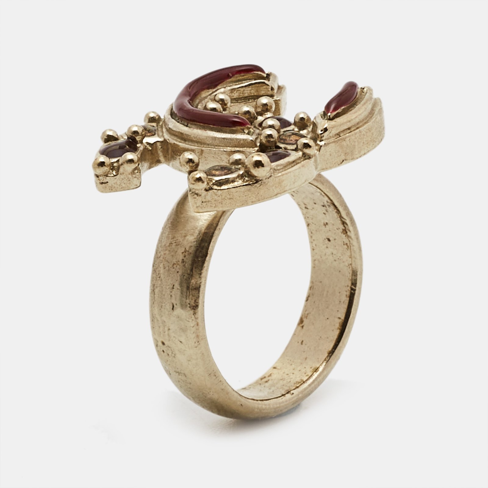 Chanel CC Enamel Gold Tone Ring Size 52