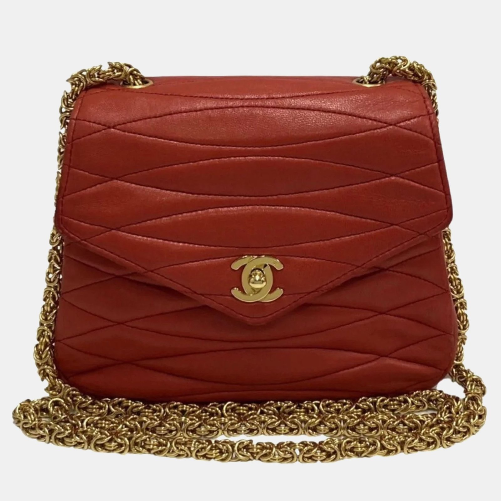 CHANEL Red Lambskin Coco Mark Turnlock Mini Shoulder Bag