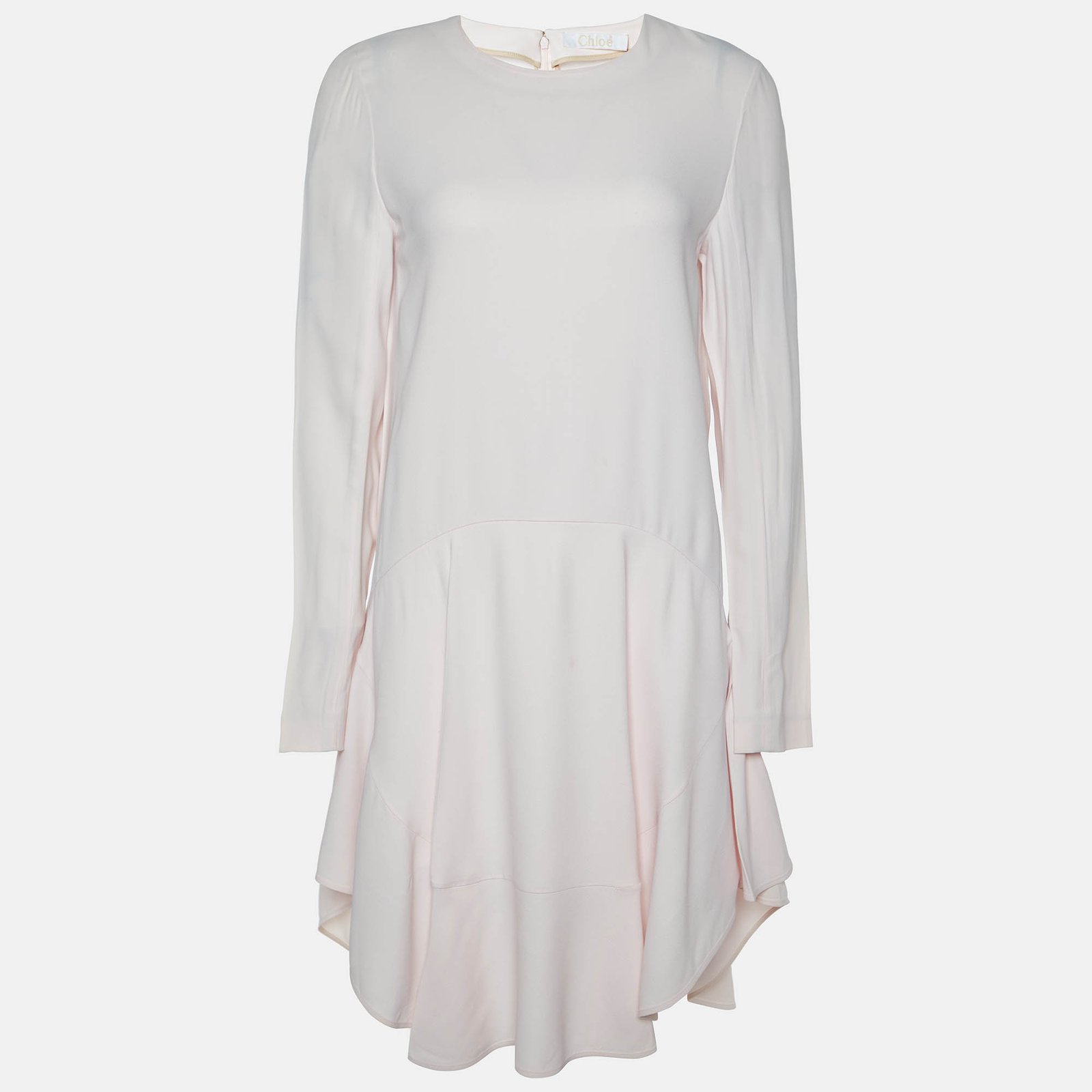 Chloe Pink Mist Crepe Mini Full Sleeves Dress M
