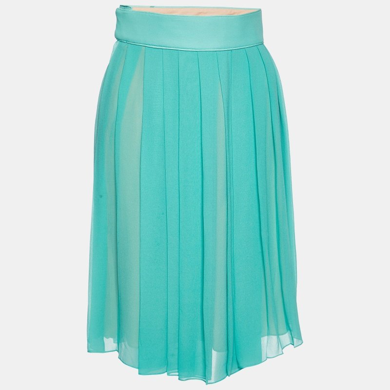 Chloe Cyan Blue Silk Pleated Midi Skirt M