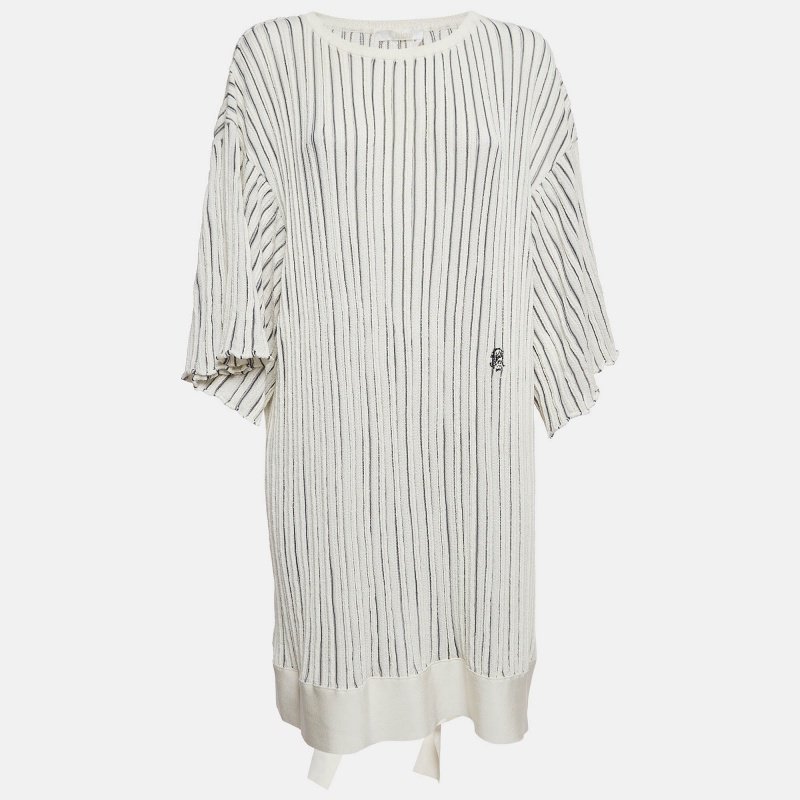 Chloe Off-White Patterned Knit Flared Sleeves Mini Dress L