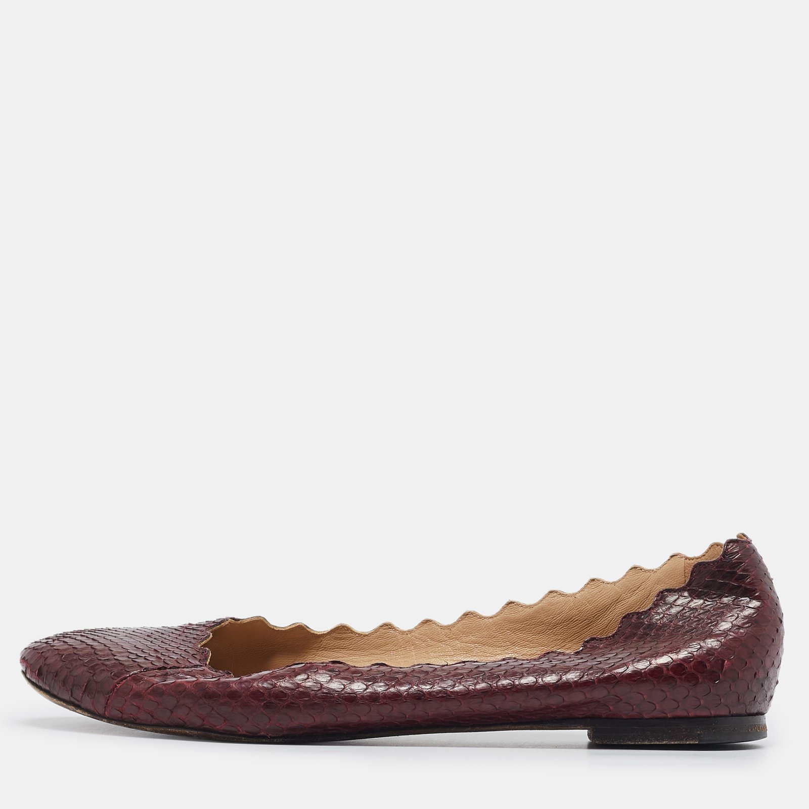 Chloe Burgundy Python Leather Lauren Scallop Ballet Flats Size 38