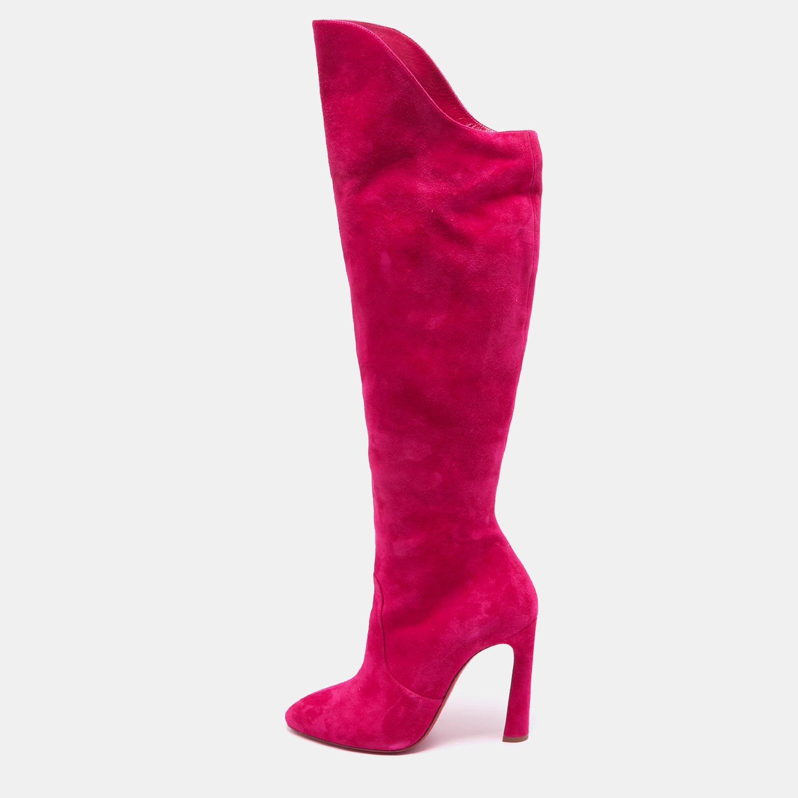 Christian Louboutin Pink Suede Knee Length Boots Size 38