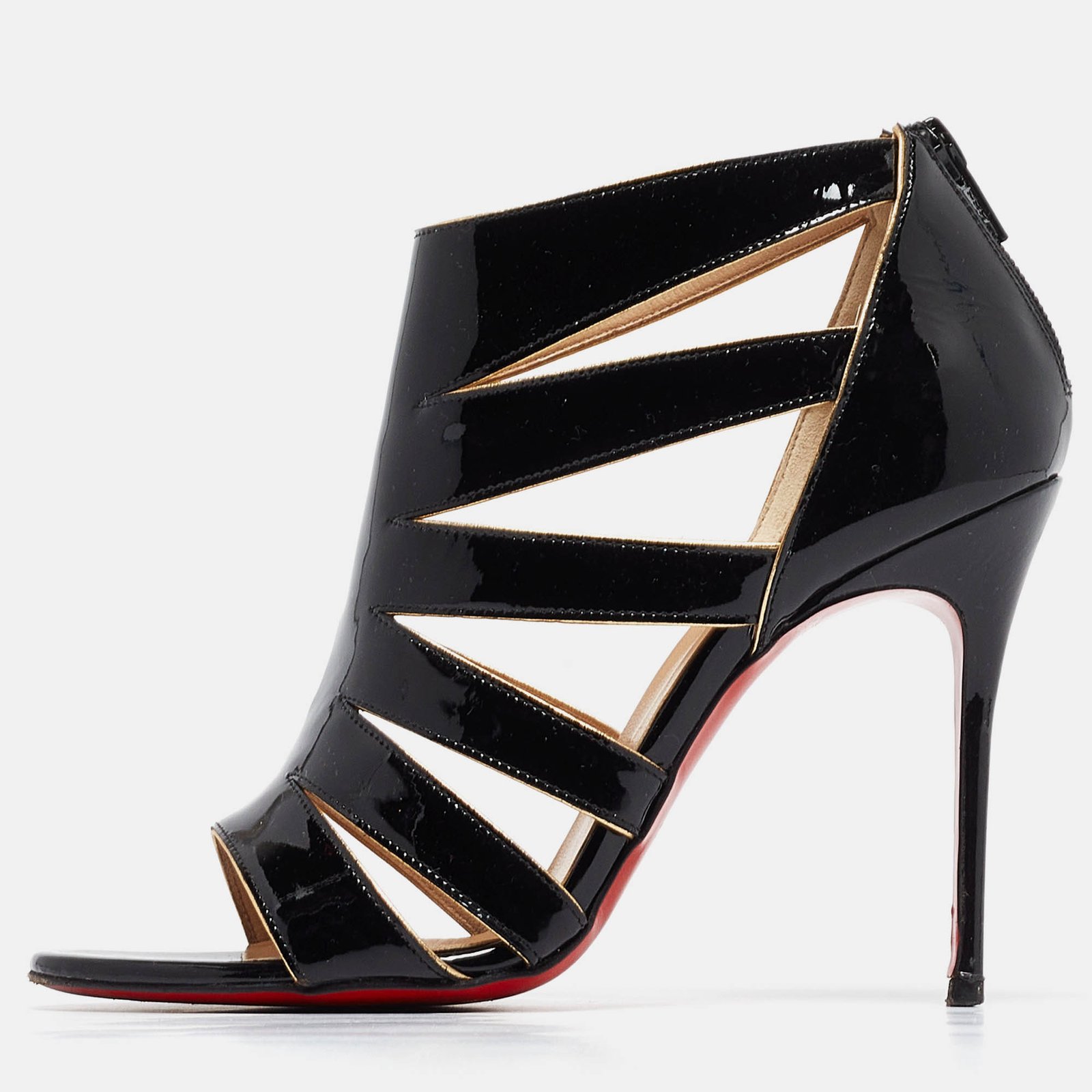 Christian Louboutin Black Patent Leather Beauty K Cage Booties Size 37