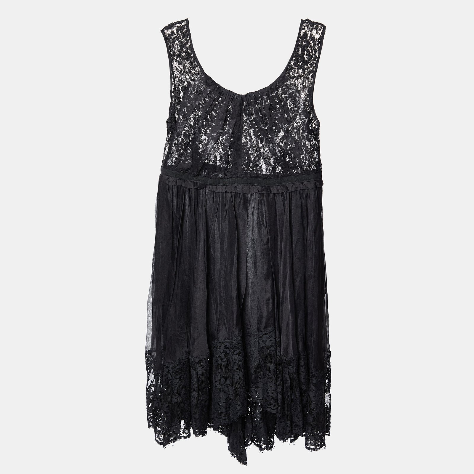 D&G Black Lace & Silk Sheer Sleeveless Midi Dress L