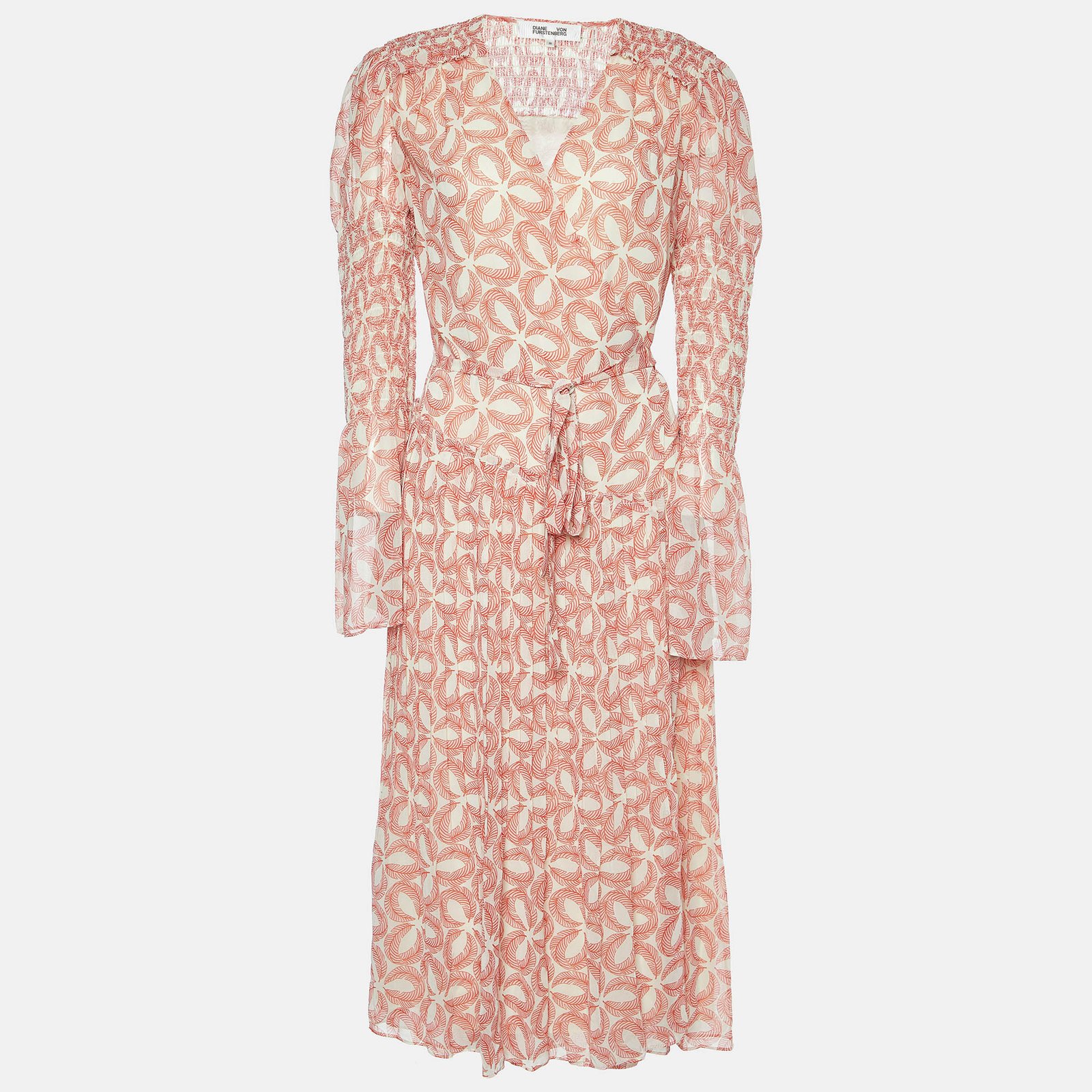 Diane Von Furstenberg Coral Pink Crepe Wrap Midi Dress M