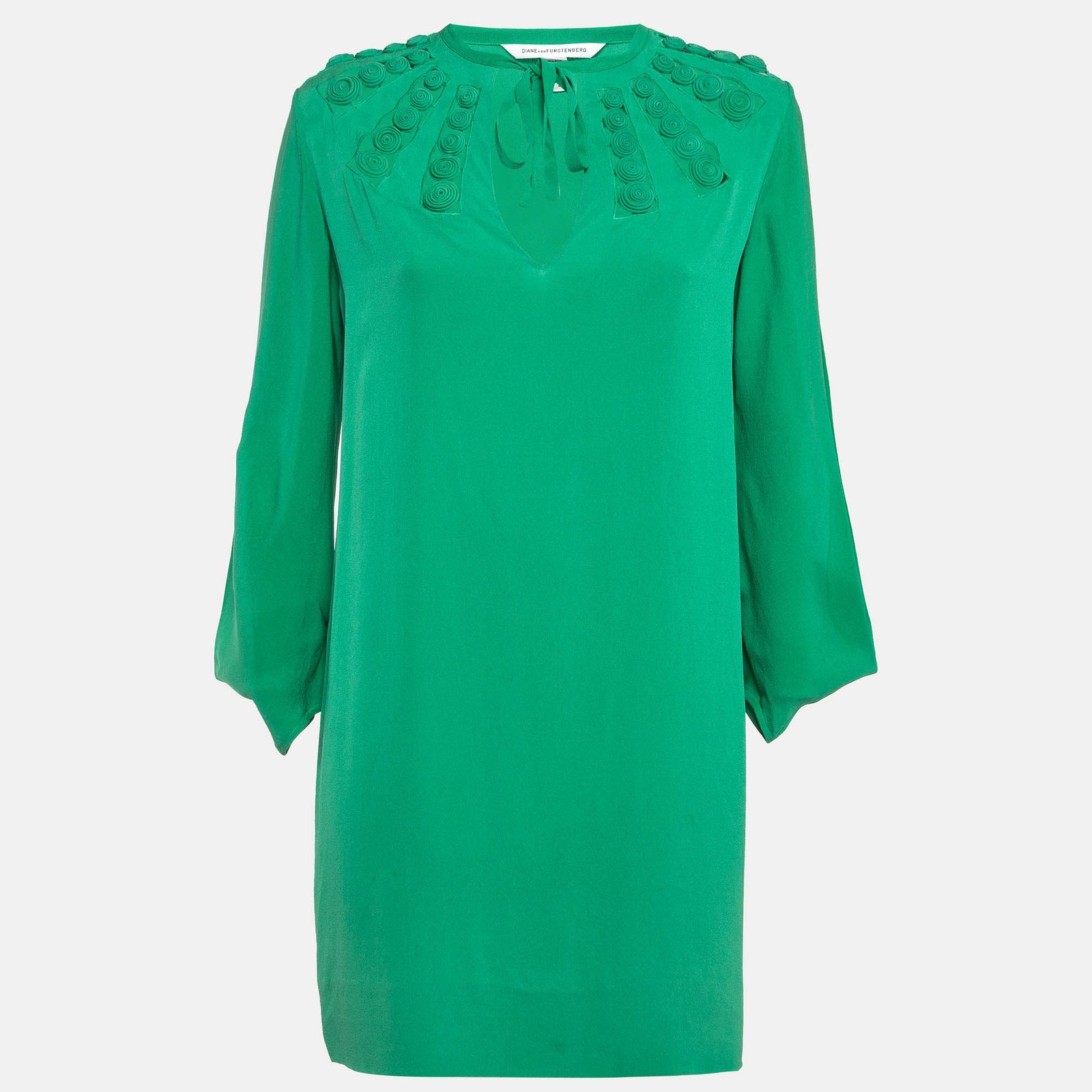 Diane Von Furstenberg Green Silk Long Sleeve Mini Dress S