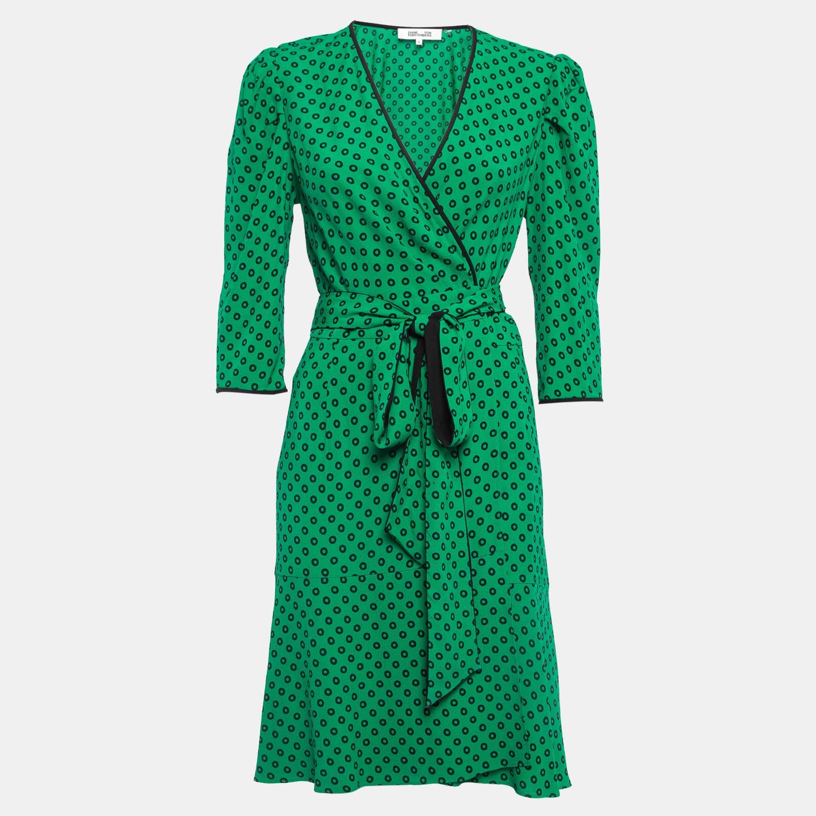 Diane Von Furstenberg Green Printed Crepe Wrap Short Dress M