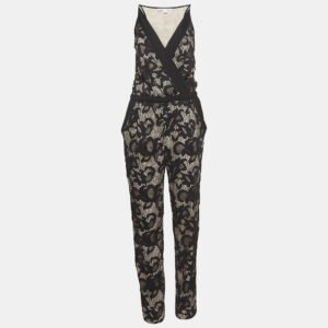 Diane Von Furstenberg Black Guipure Lace Jumpsuit M