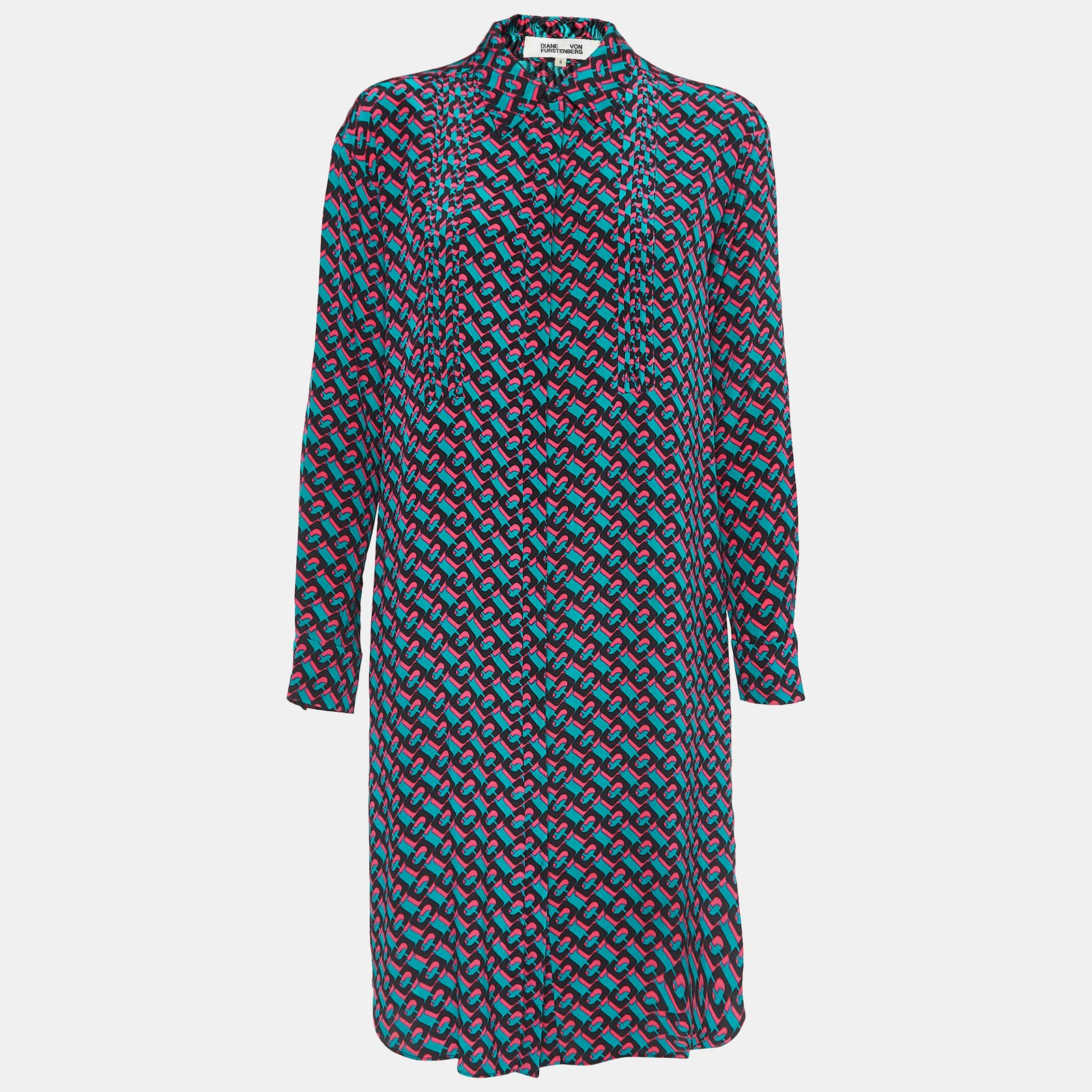 Diane Von Furstenberg Multicolor Printed Crepe Pleated Shirt Dress S