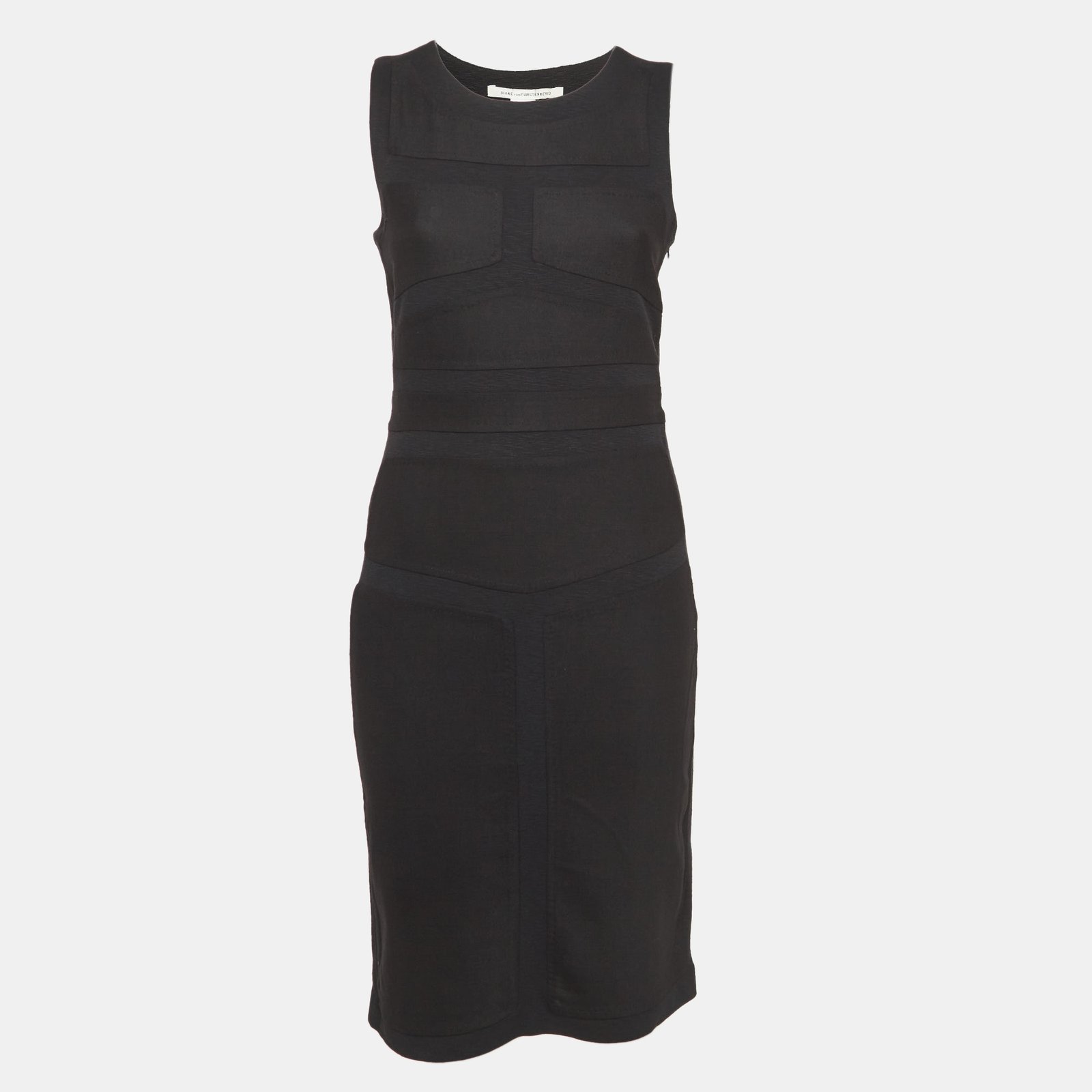 Diane Von Furstenberg Black Wool Applique Crepe Midi Dress M