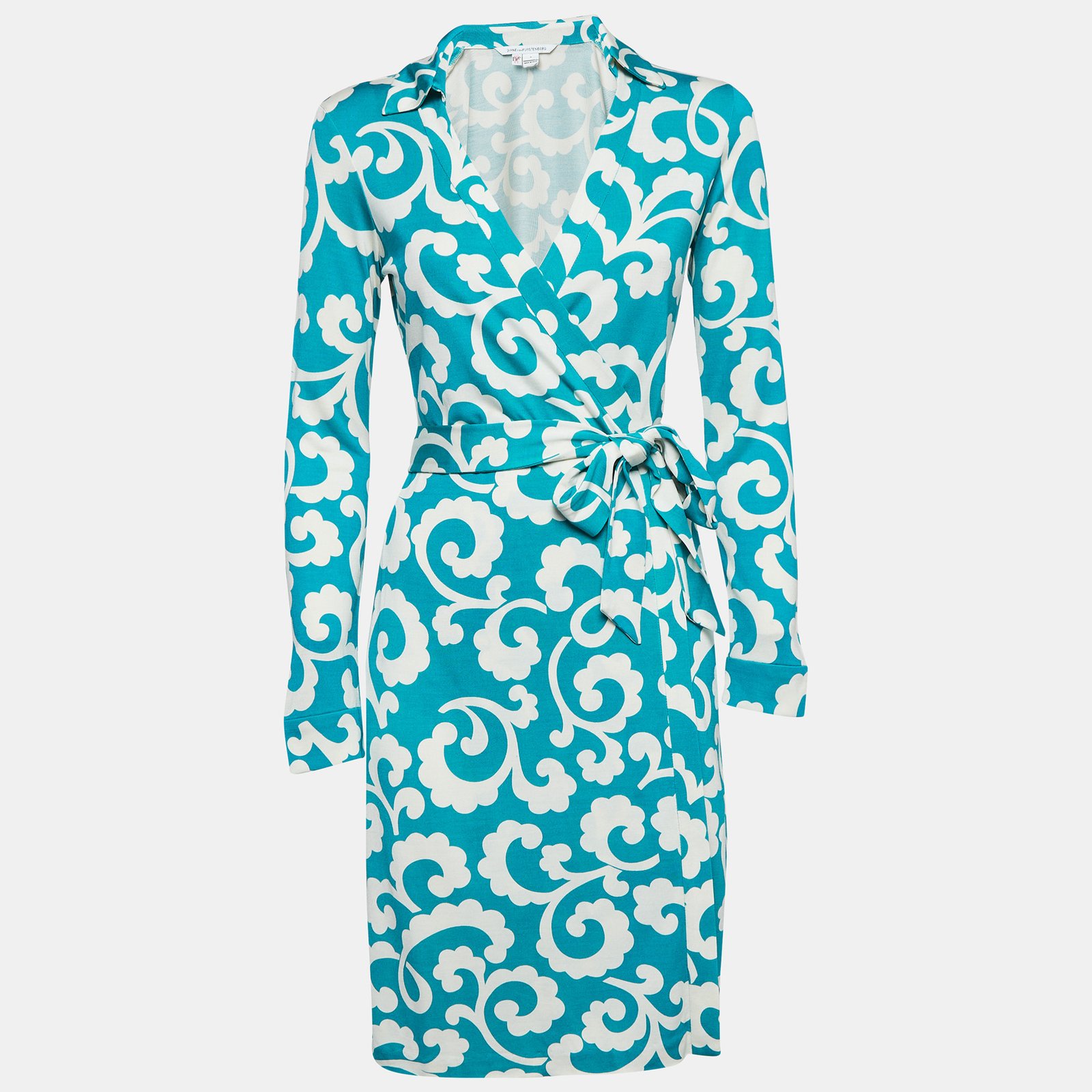 Diane Von Furstenberg Green Printed Jersey Wrap Dress M