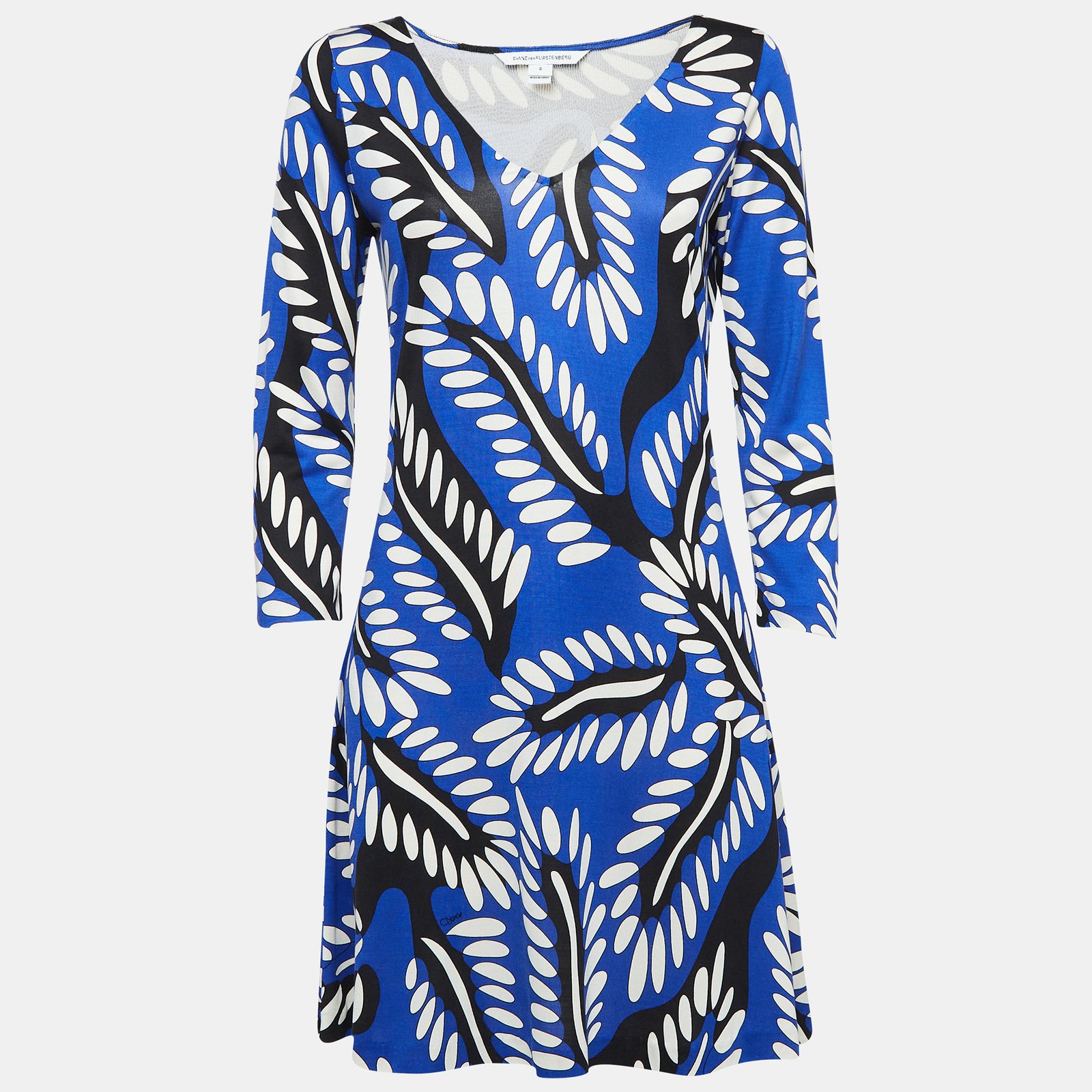 Diane Von Furstenberg Blue Printed Jersey Kaden Dress M