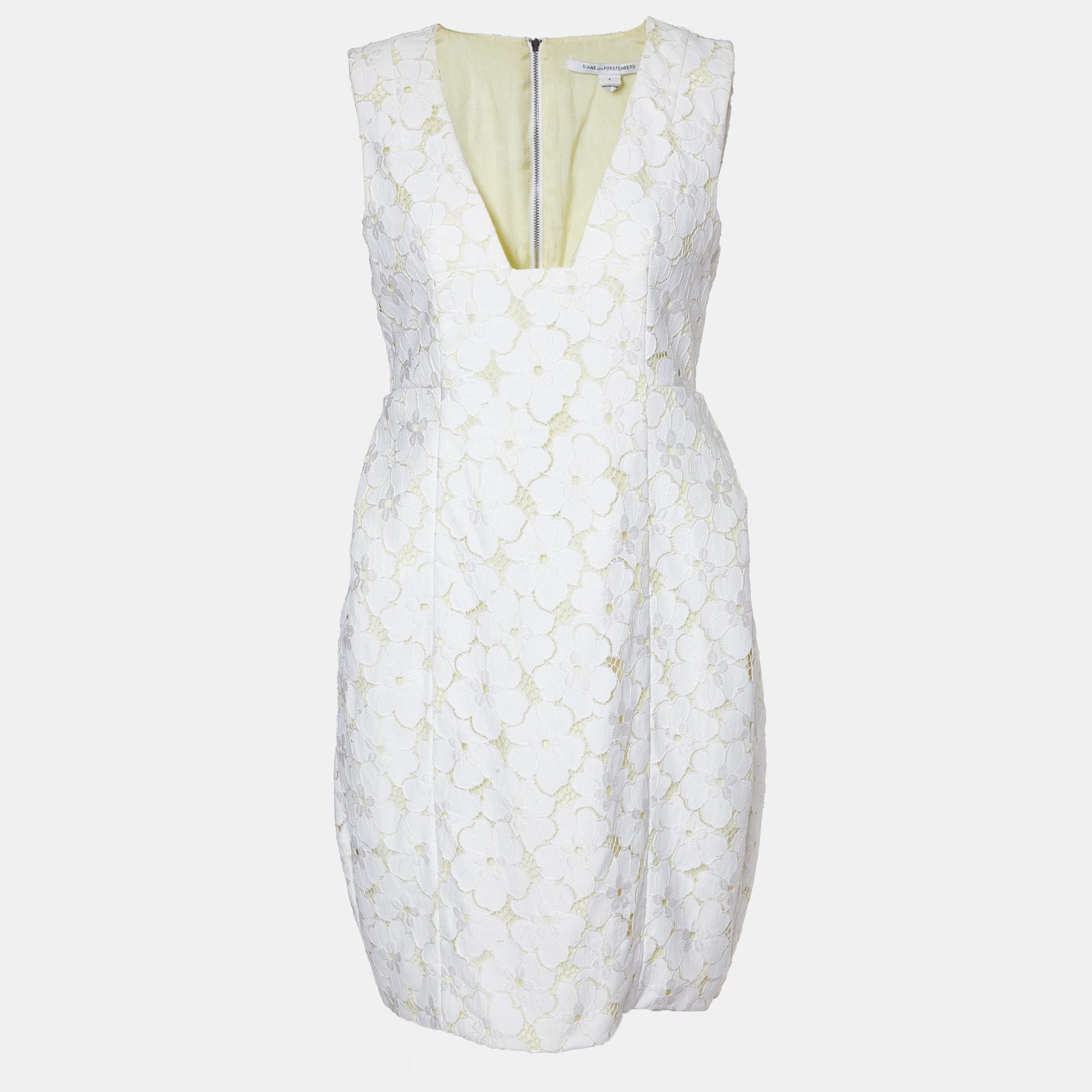 Diane Von Furstenberg White Clydeena Flower Lace Mini Dress S