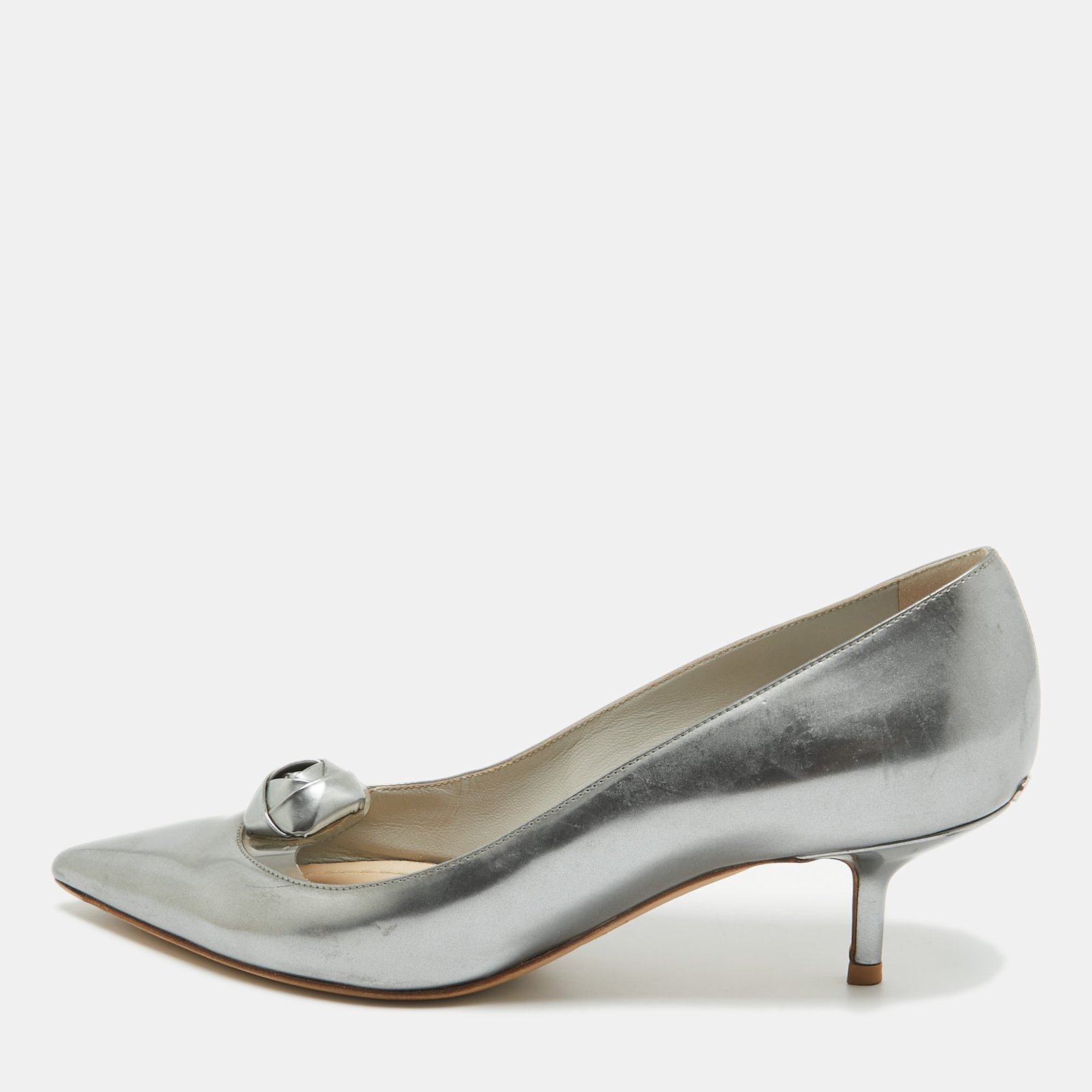 Dior Grey Leather Rose Applique Pumps Size 37