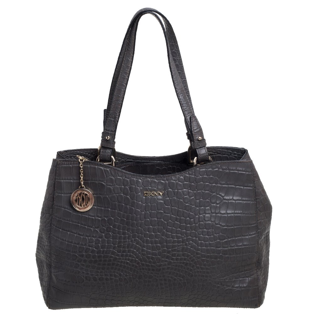 DKNY Grey Crocodile Embossed Leather Tote