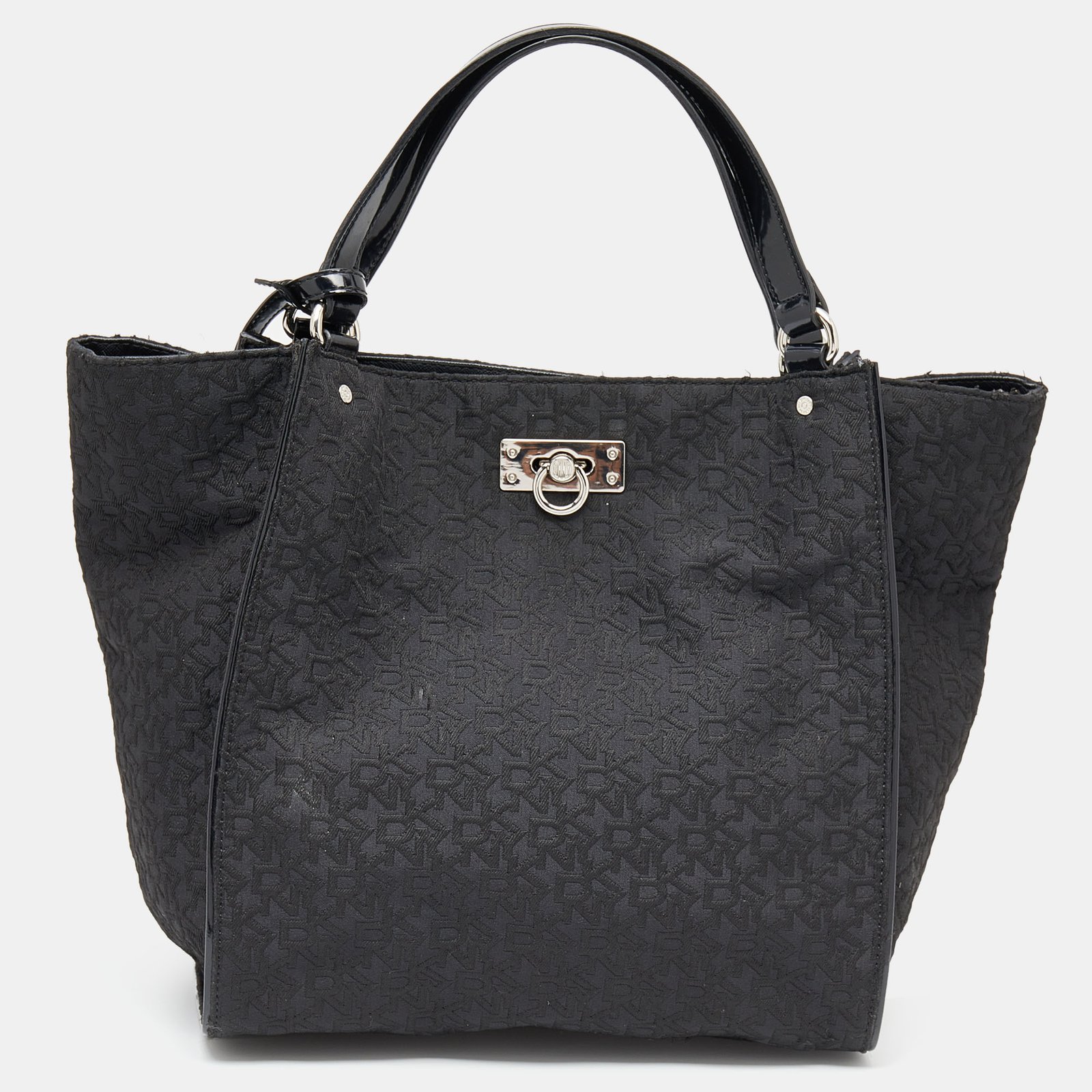 DKNY Black Monogram Canvas And Patent Leather Tote