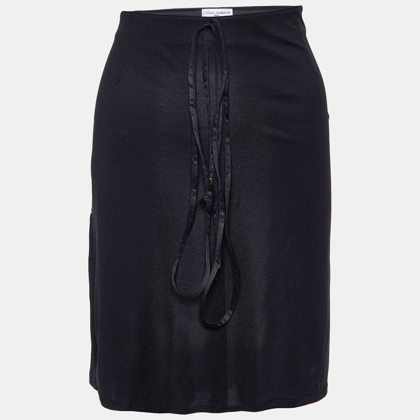 Dolce & Gabbana Mare Black Jersey Tie Detail Skirt XL
