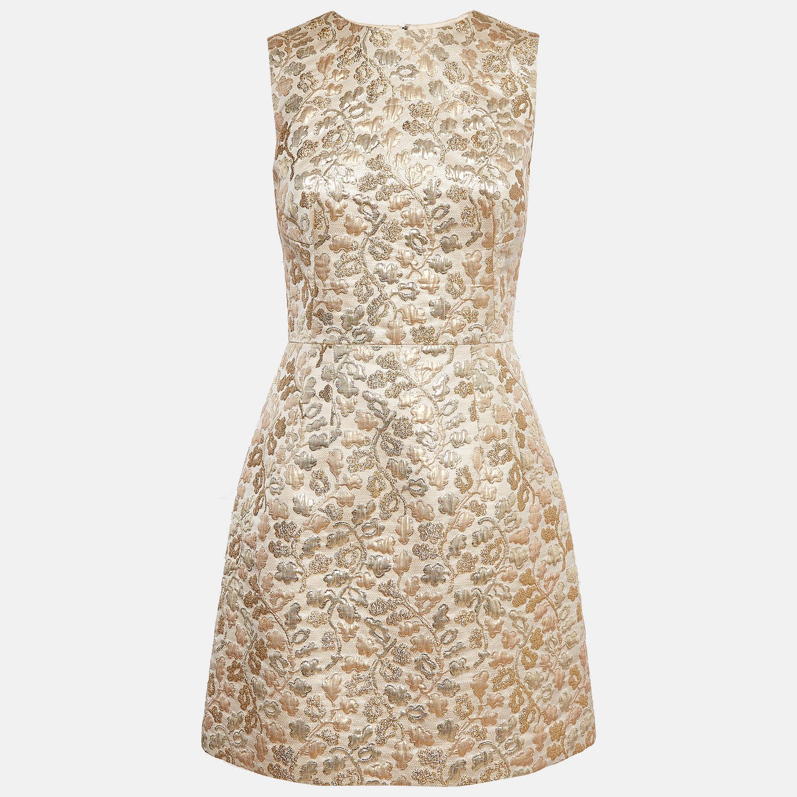 Dolce & Gabbana Gold Patterned Jacquard Sleeveless Mini Dress S