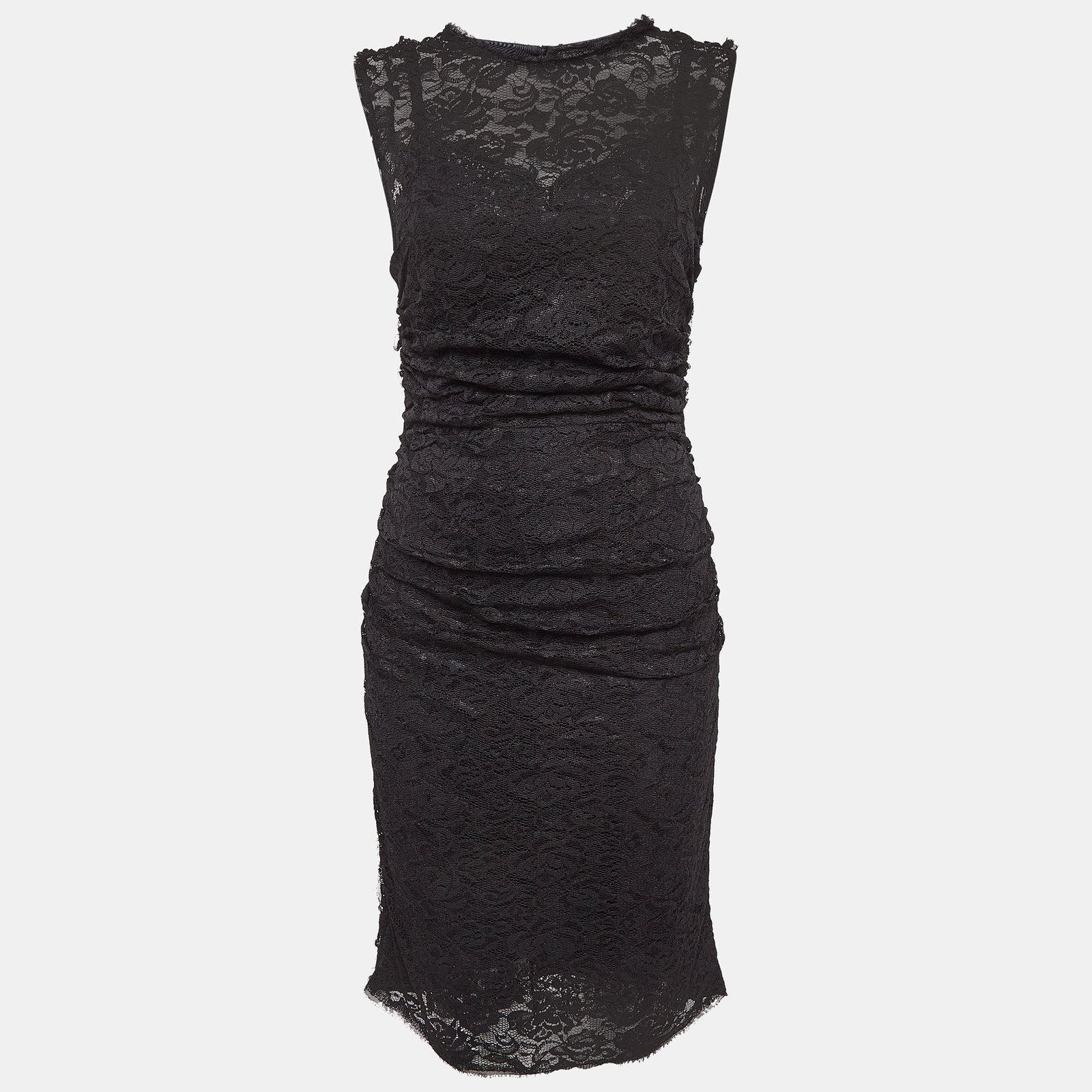 Dolce & Gabbana Black Lace Ruched Mid Dress M